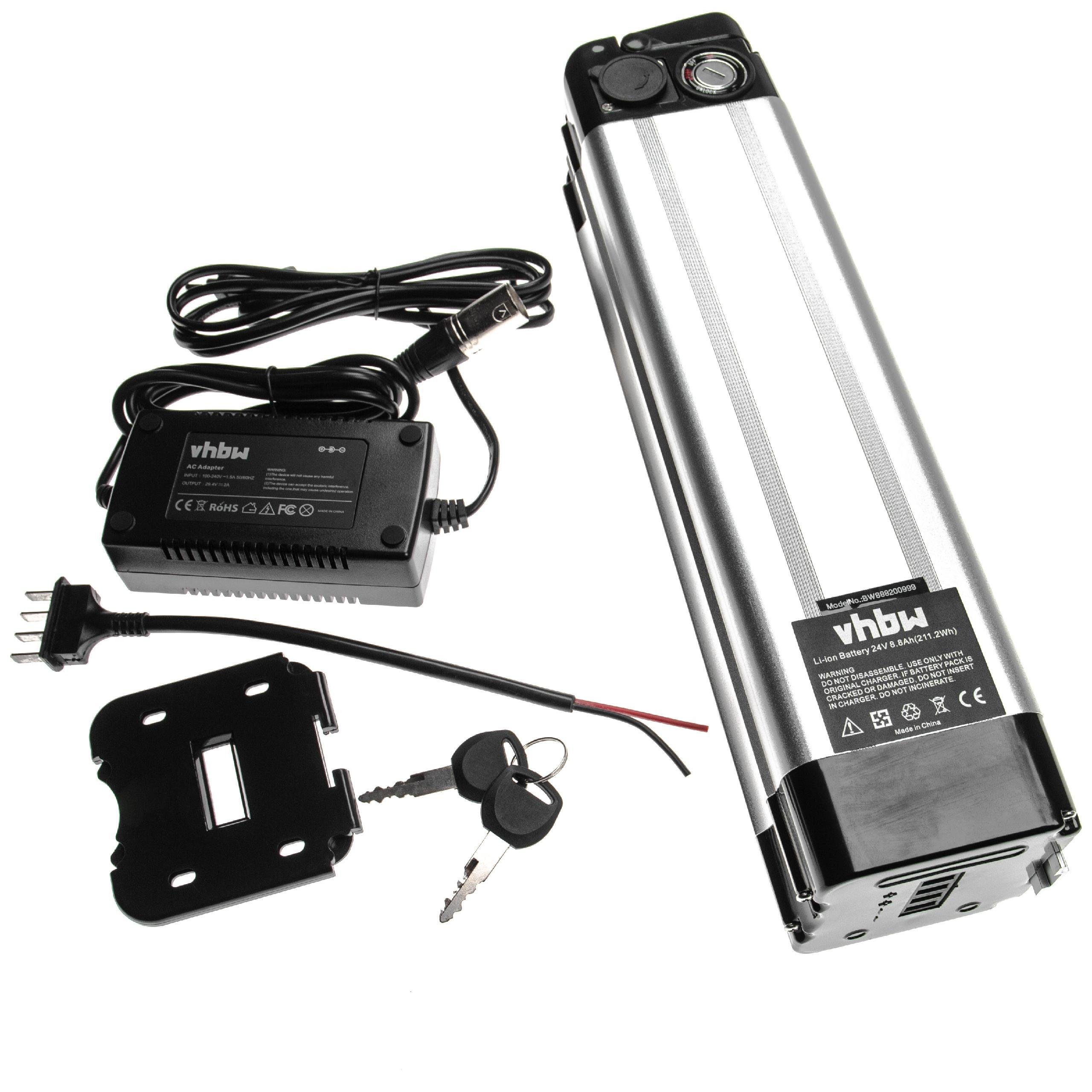 vhbw Akku für Fahrrad / E-Bike (8,8 Ah, 24 V, Li-Ion) E-Bike Akku Akku Li-Ion 8800 mAh (24 V), Leistungsfähiger Austausch-Akku für Pedelec, Fahrrad, E-Bike + Charger