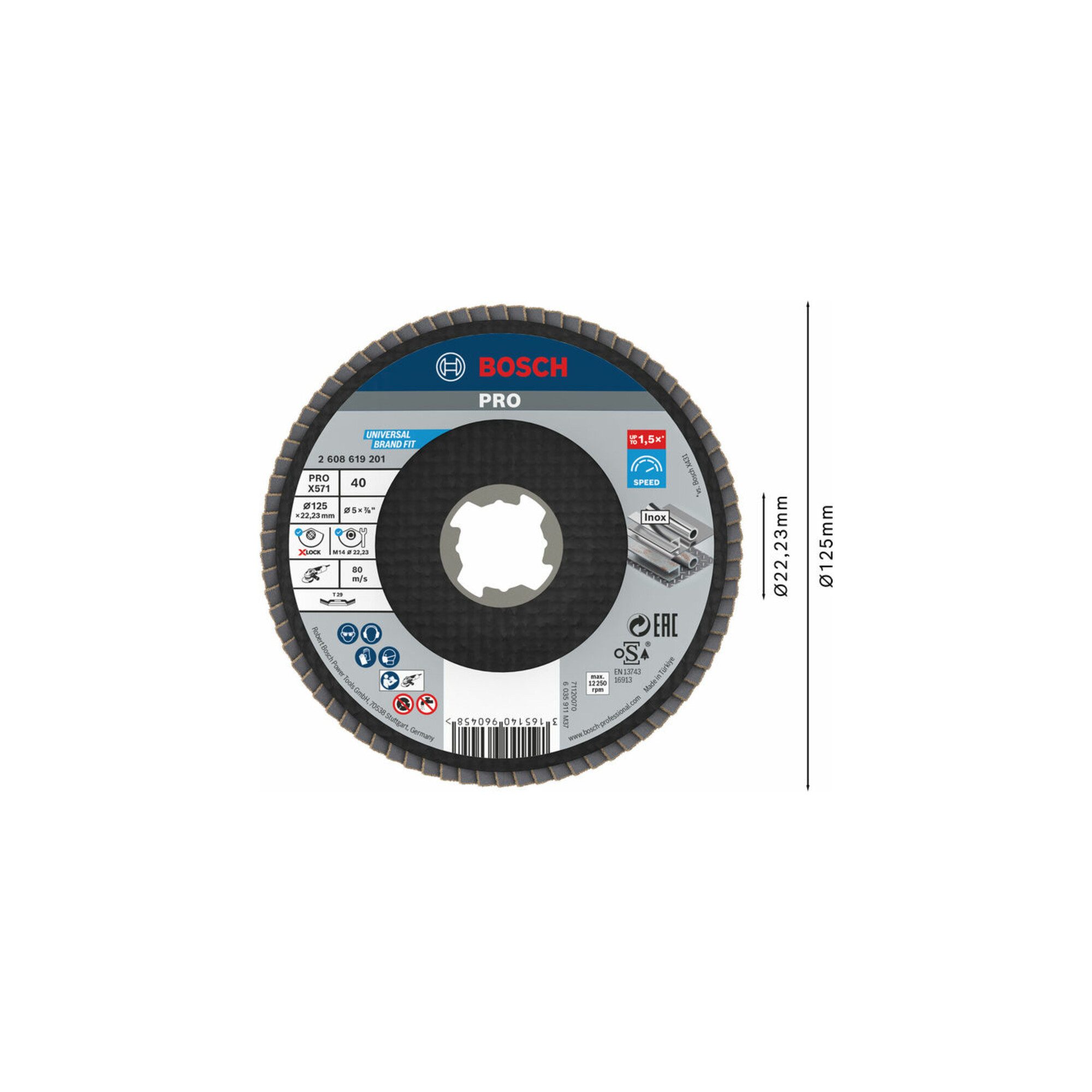 Bosch Professional Schleifscheibe Bosch Fächerschleifscheibe X571 Best for Metal gewinkelt 125 mm K 40 F