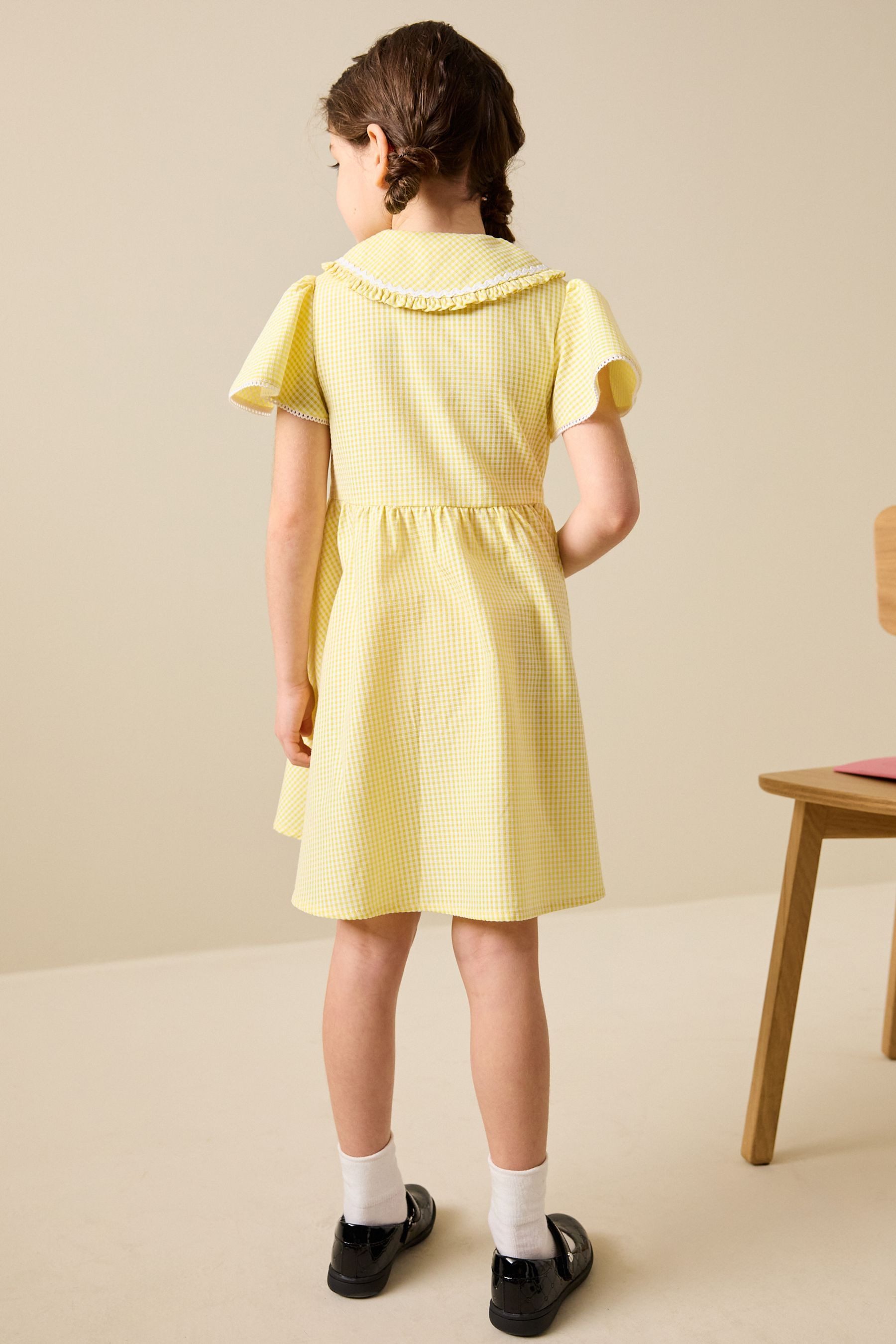 Next Hemdblusenkleid Kleid mit Vichykaros und Engelsärmeln (1-tlg) – Bild 2 von 5