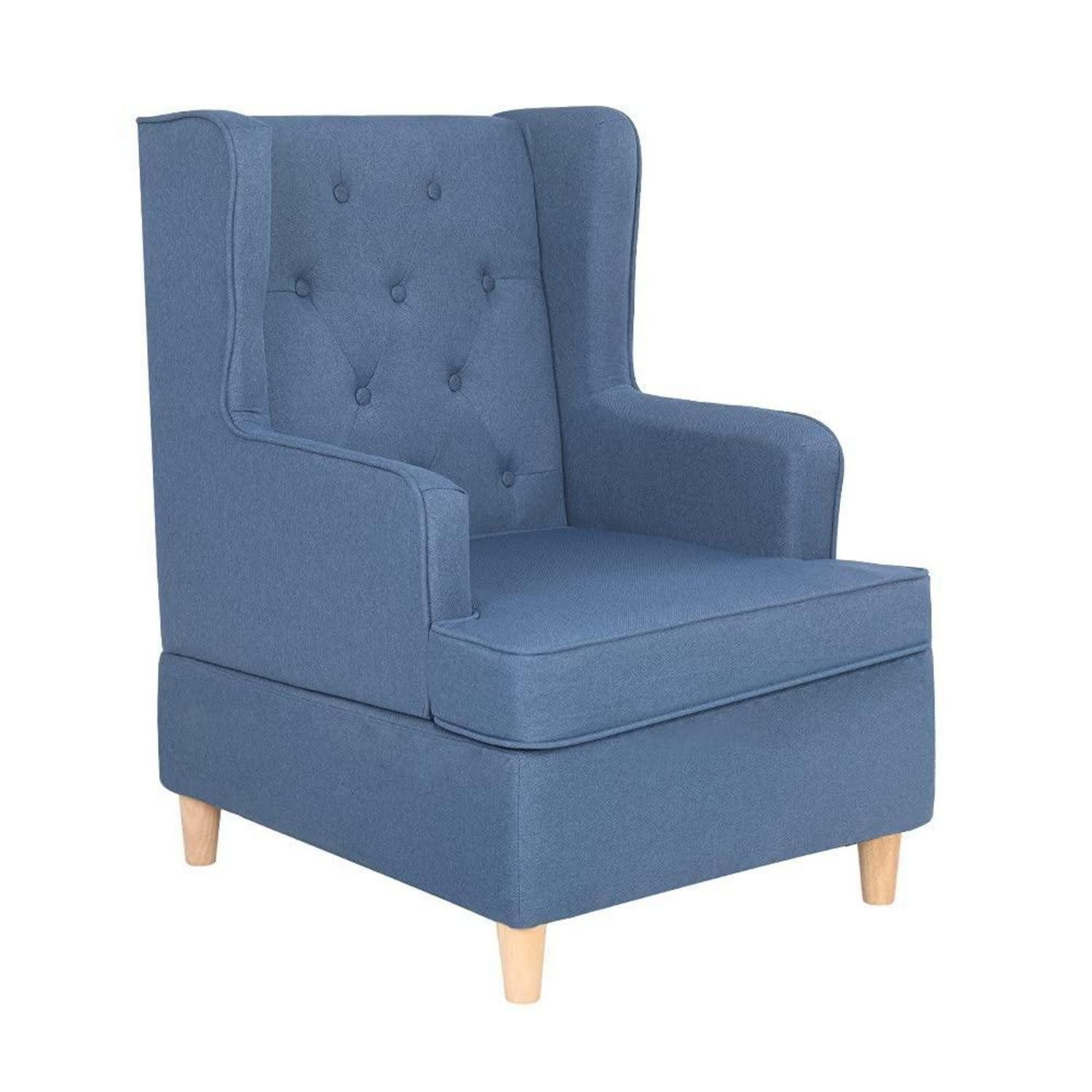 LuxusKollektion Ohrensessel Sessel Ohrensessel Wohnzimmer Leinen Armlehnen Holzfüße Blau