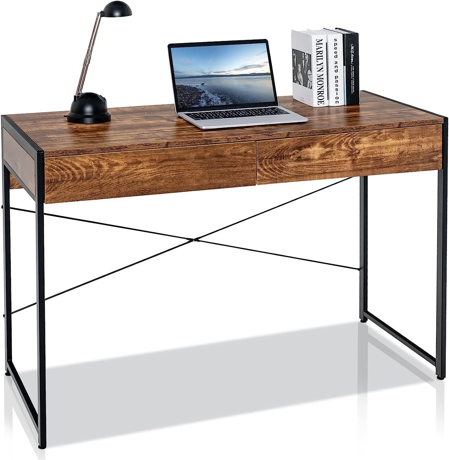 KOMFOTTEU Computertisch Schreibtisch, mit Schubladen braun