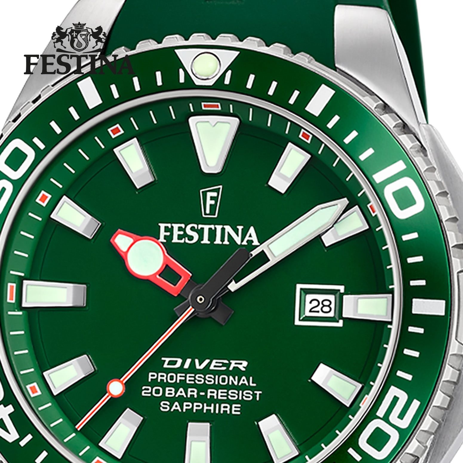 Festina Quarzuhr Festina Herrenuhr Kautschuk grün Festina, (Analoguhr), Herren Armbanduhr rund, Kautschukarmband grün, Casual