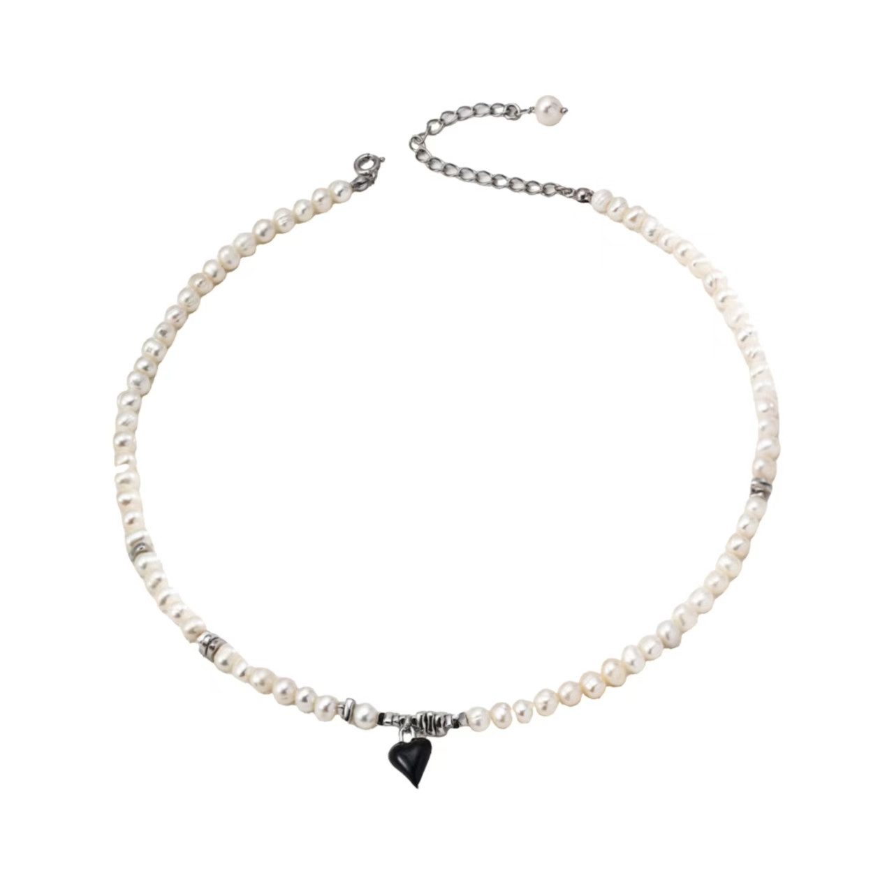 Kette mit Anhänger Damen 925 Silber Halskette, Perlenkette, Herz Anhänger,18K Vergoldet