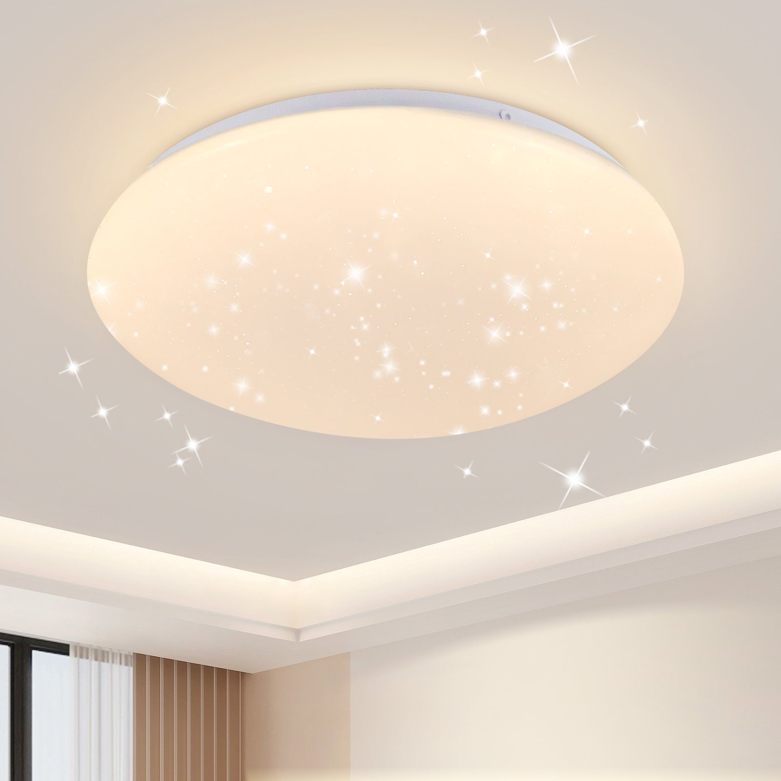 ZMH LED Deckenleuchte Ø25cm Schlafzimmerlampe Sternenhimmel 12W Schlafzimmer, Nicht dimmbar, LED fest integriert, 3000k, Rund Kinderzimmerlampe, für Küche Büro