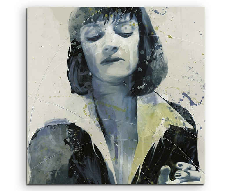 Sinus Art Leinwandbild Uma Thurman Pulp Fiction Aqua 60x60cm Wandbild Aquarell Art