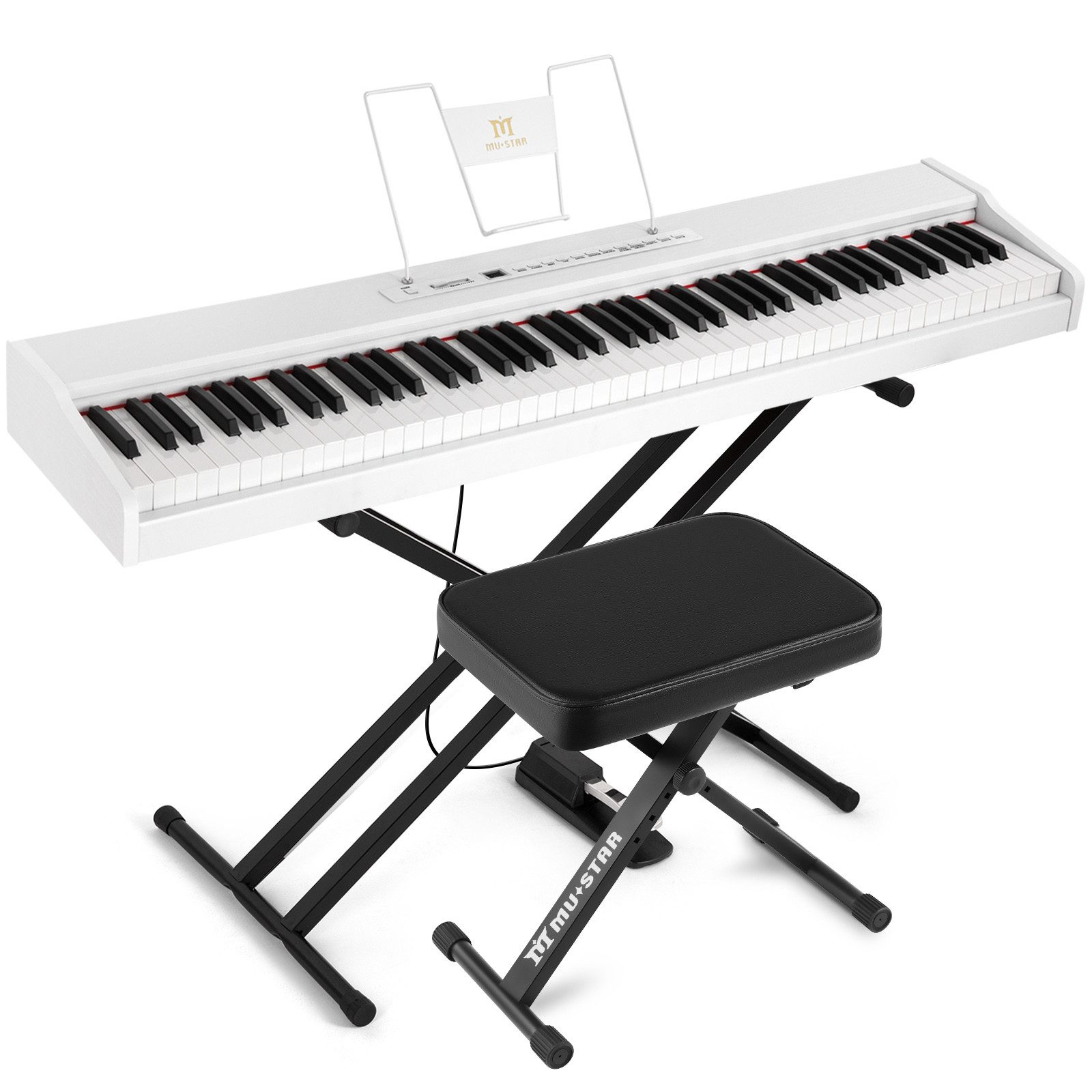 MUSTAR Digitalpiano 88 Tasten mit halbgewichteten Tasten und Bluetooth (mit Pianobank), Portables E-Piano Set mit Sustain Pedal, Ständer und Tragetasche