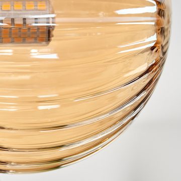 hofstein Deckenleuchte Deckenlampe aus Metall/Riffelglas in Schwarz/Rauchfarben/Bernstein, ohne Leuchtmittel, retro Leuchte mit Glasschirmen (10,12,15cm), 8 xG9, ohne Leuchtmittel