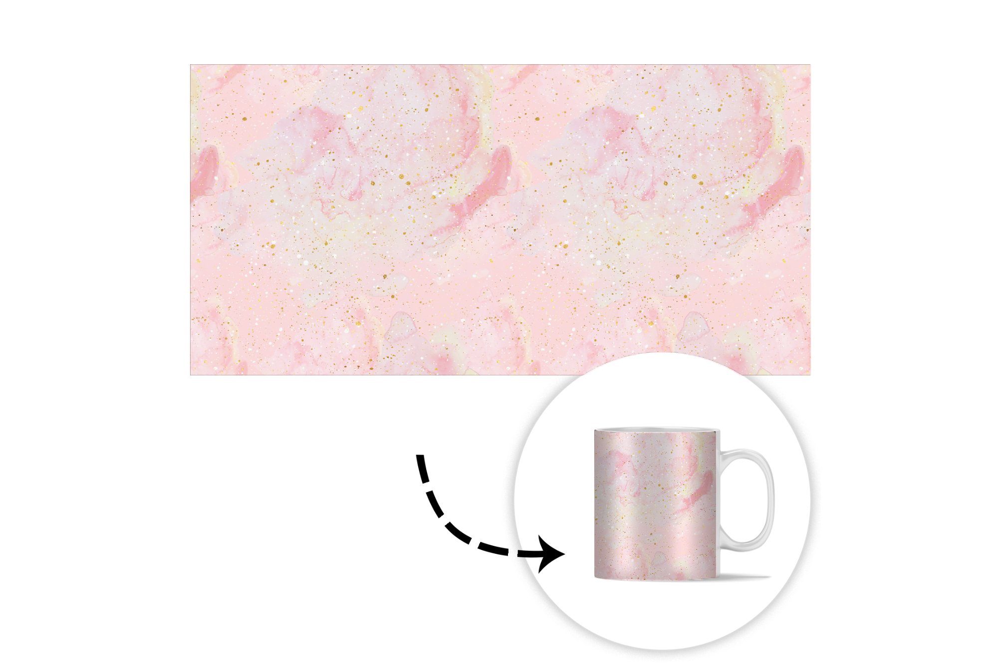 Muster, Becher, - Teetasse, - Tasse Kaffeetassen, Keramik, Glitter Geschenk Gold Marmor Rosa - - MuchoWow Teetasse,