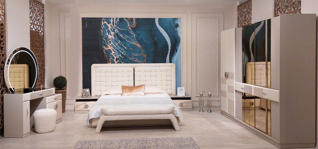 JVmoebel Schlafzimmer-Set Designer Modern Schlafzimmer Set Luxus Bett 2x Nachttische, (3-St., Bett, 2x-Nachttische), Made in Europa