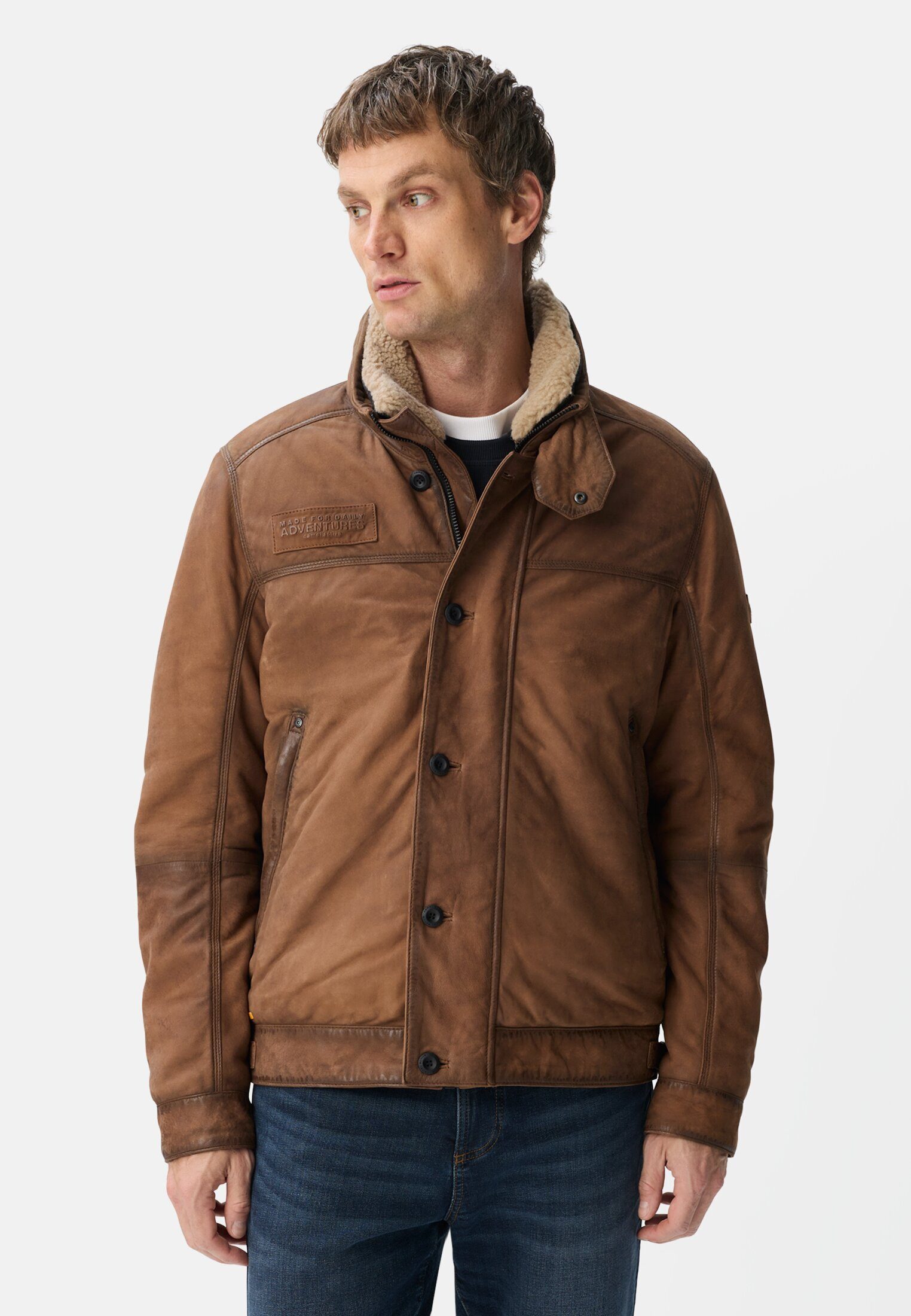 camel active Lederjacke mit zwei Innentaschen Langarm
