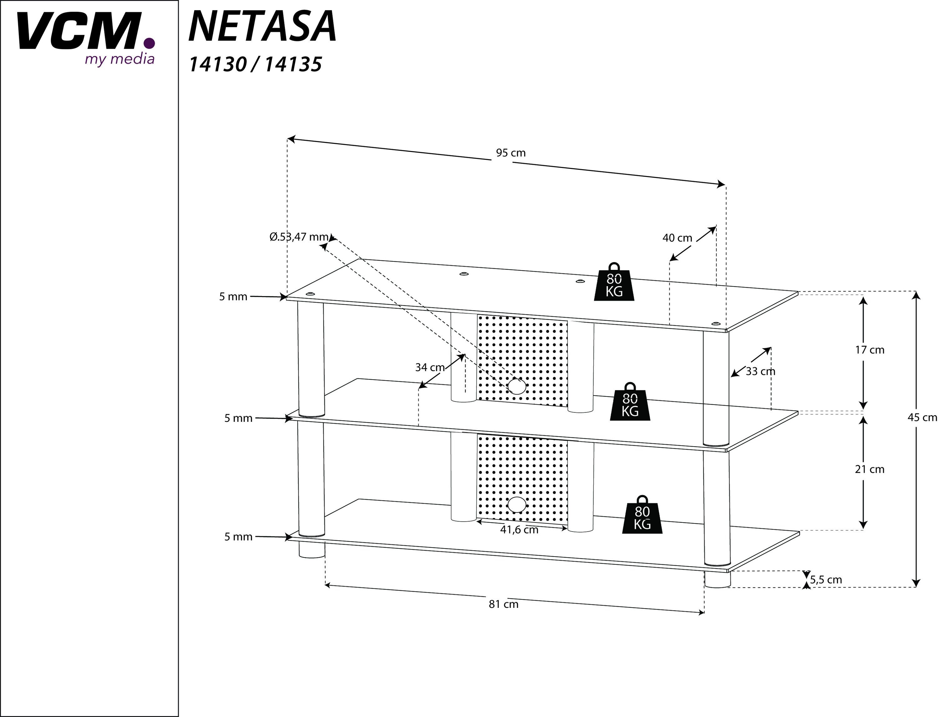 VCM TV-Board TV Möbel Wohnzimmer Netasa H. 45 x B. 95 x T. 40, Lowboard, Kabelführung, Fernseh Möbel, Fernsehregal, Fernsehtisch