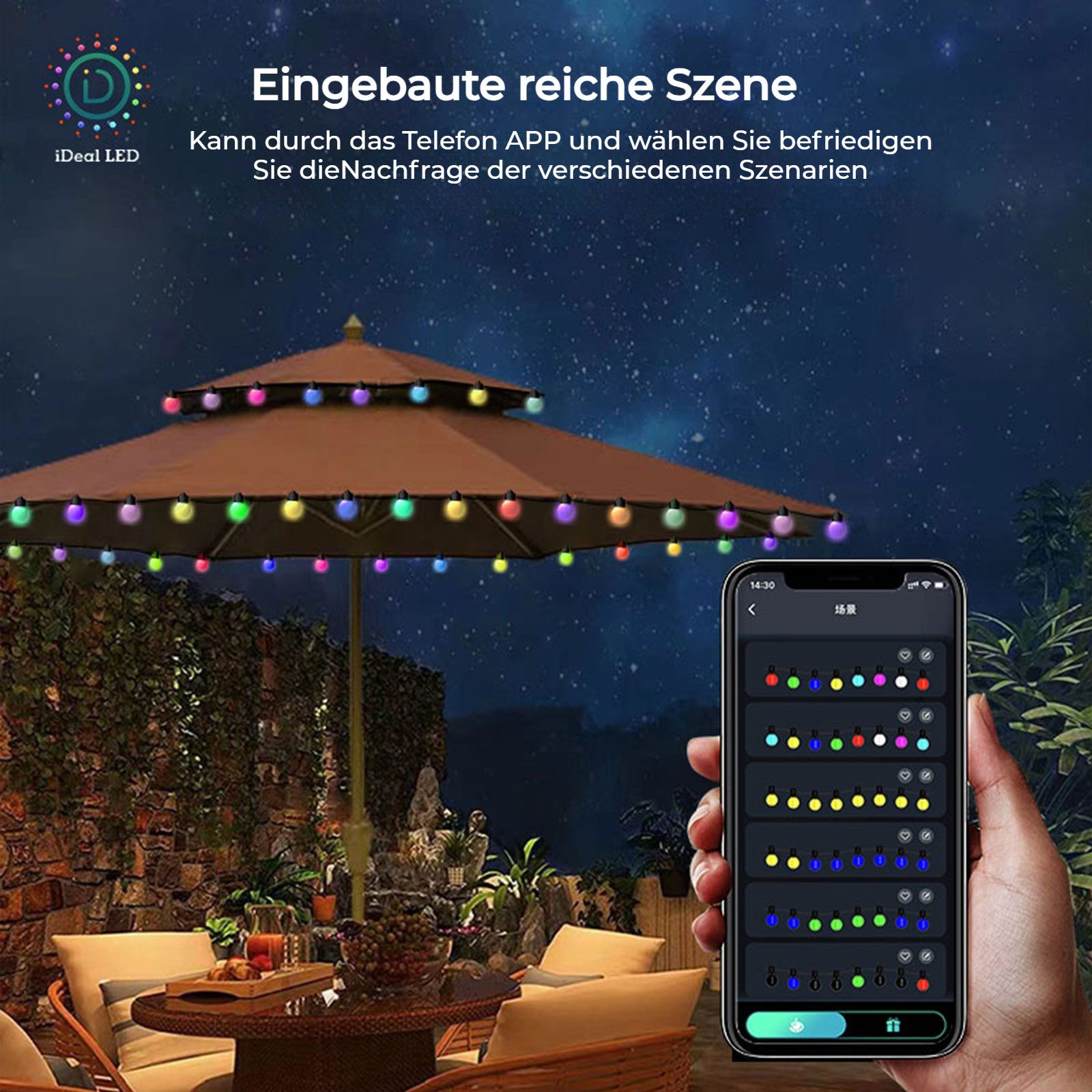 PRIISF LED Dekolicht LED Kugeln Lichterkette Glühbirnen Garten Beleuchtung RGB Weihnachten, App,Fernbedienung, Bunt Glühbirnenkette, Smart Birnen Lichterkette Weihnachten Innen Licht, Terrasse Party Balkon Hochzeit Nachtlicht Lichtleiste Kugelleuchte