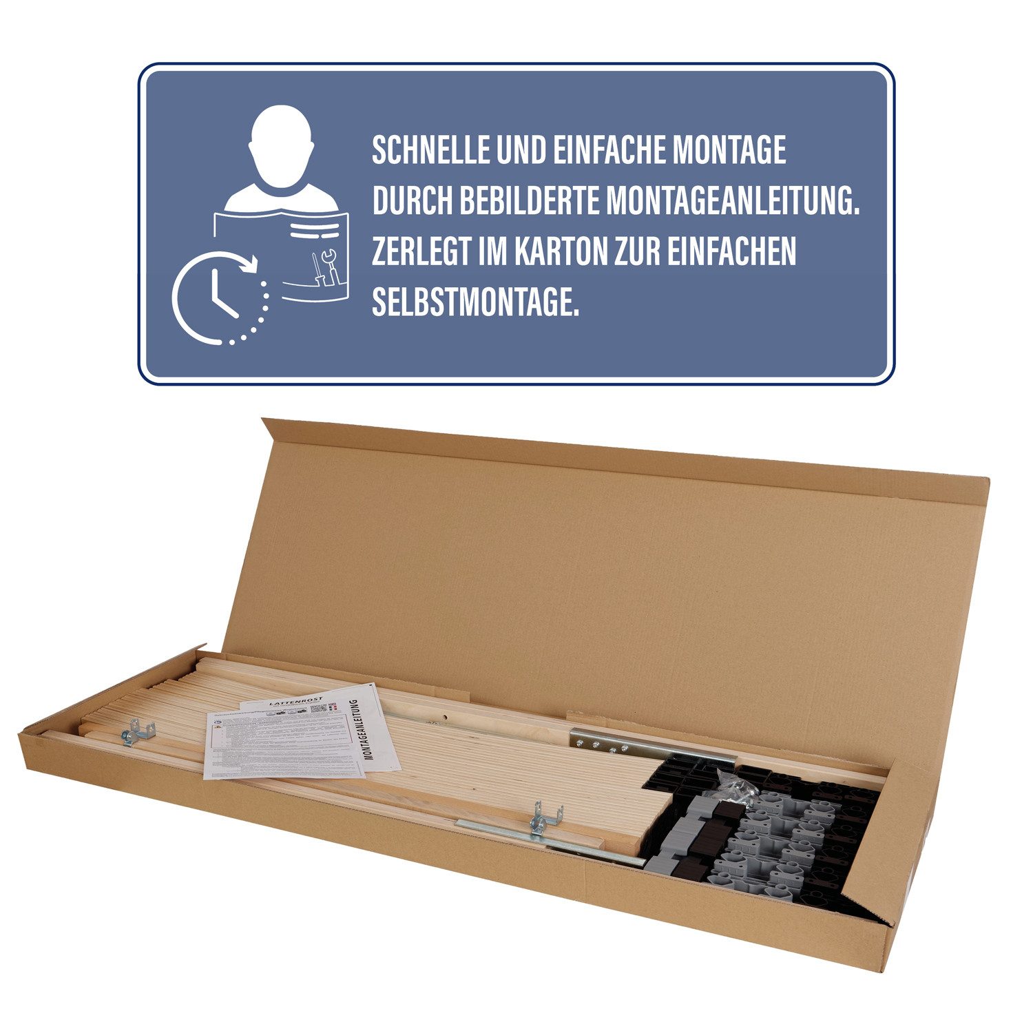 Lattenrost Easyfix K, Beco, Kopfteil 13-fach verstellbar, Fußteil nicht verstellbar, Blauer Engel, Kopfteil verstellbar, Made in Germany, zerlegt