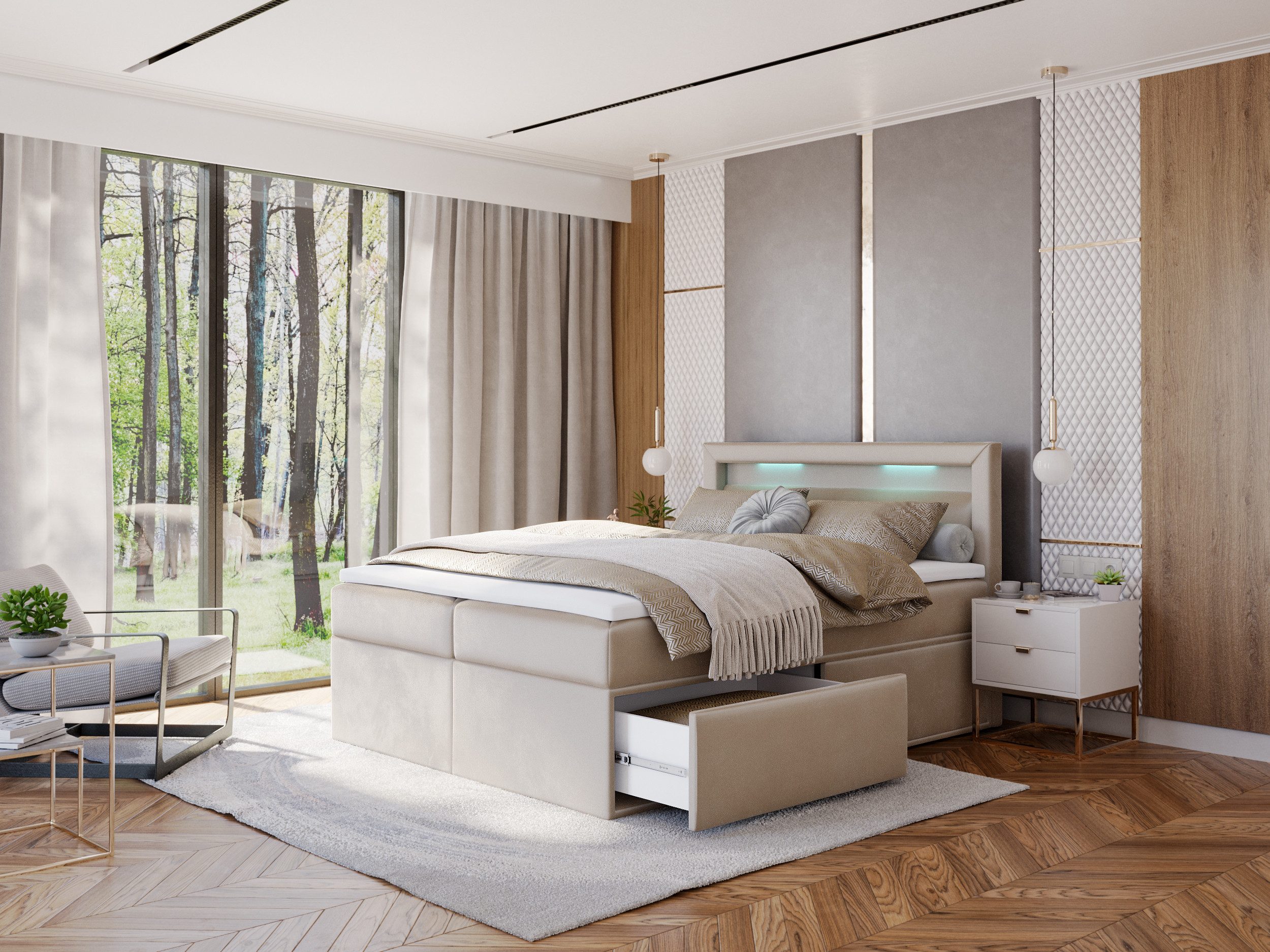 thematys Boxspringbett mit LED Polsterbett Stauraumbett günstig online kaufen
