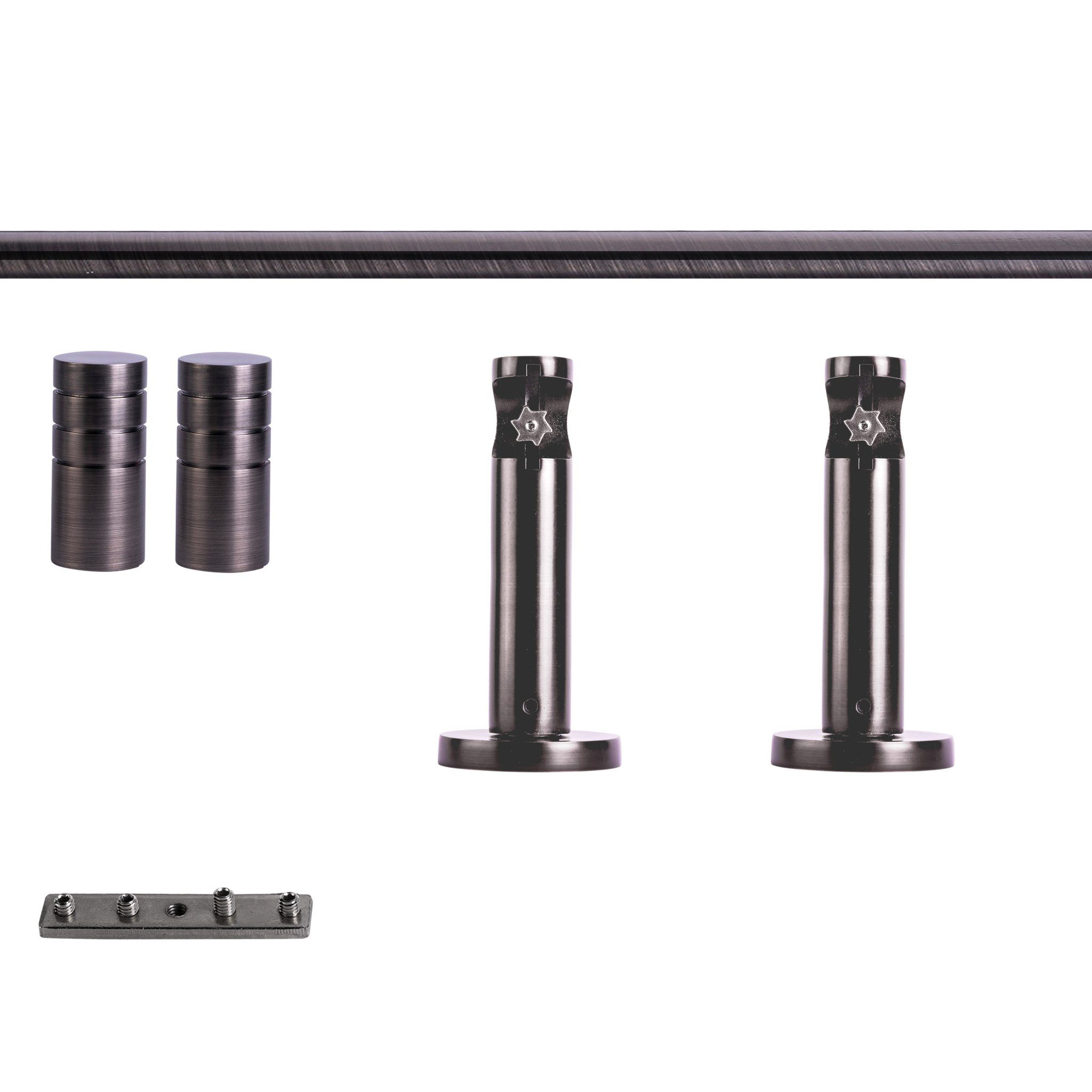 Victoria M. Gardinenstange Set Innenlauf, 120 cm, anthrazit, Rillen-Kappe, Ø 19 mm, 1-läufig, mit Bohren, verschraubt, Aluminium, Innenlauf-System, individuell konfigurierbar, Komplettset