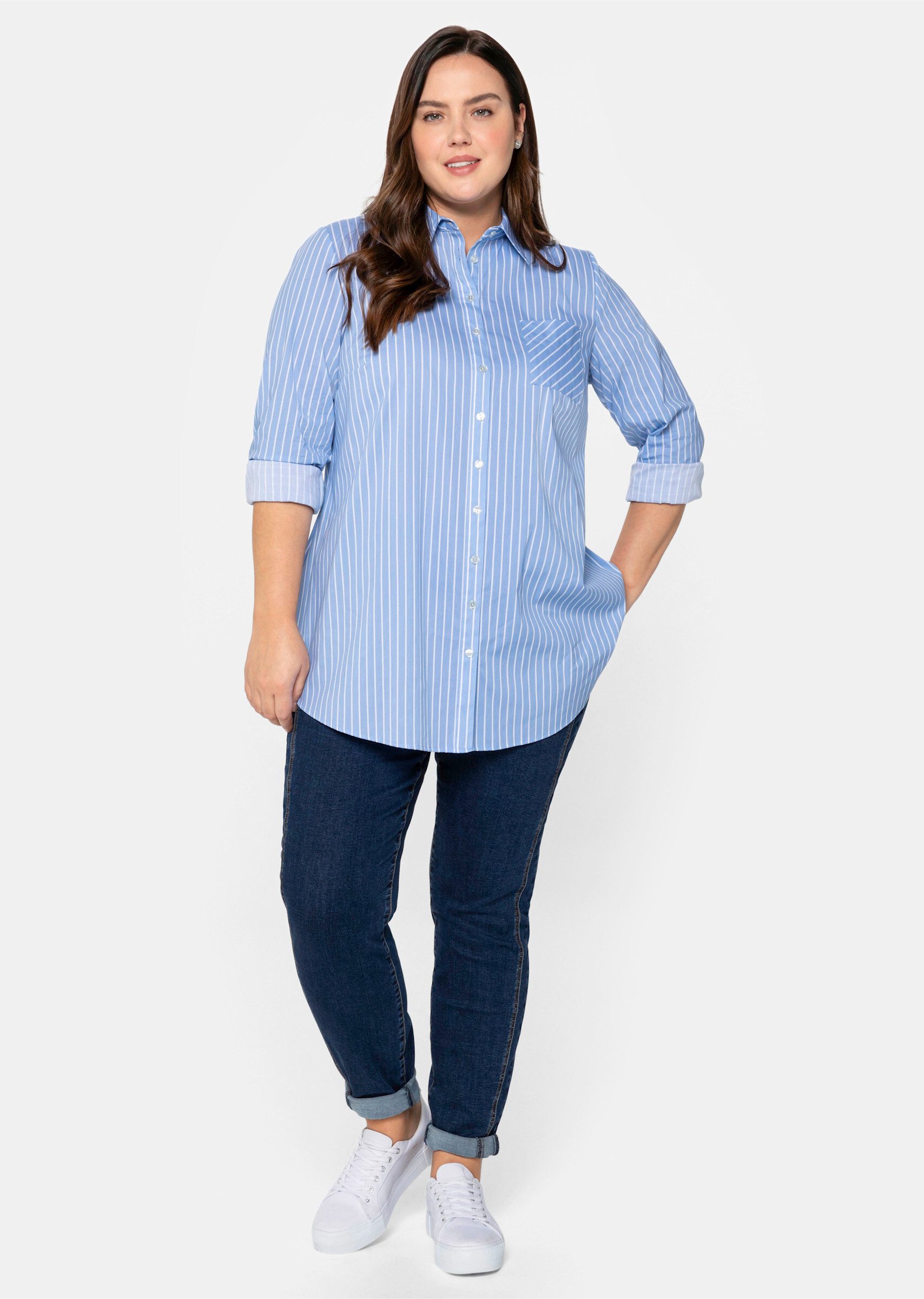 Sheego Klassische Bluse Gestreifte Bluse günstig online kaufen
