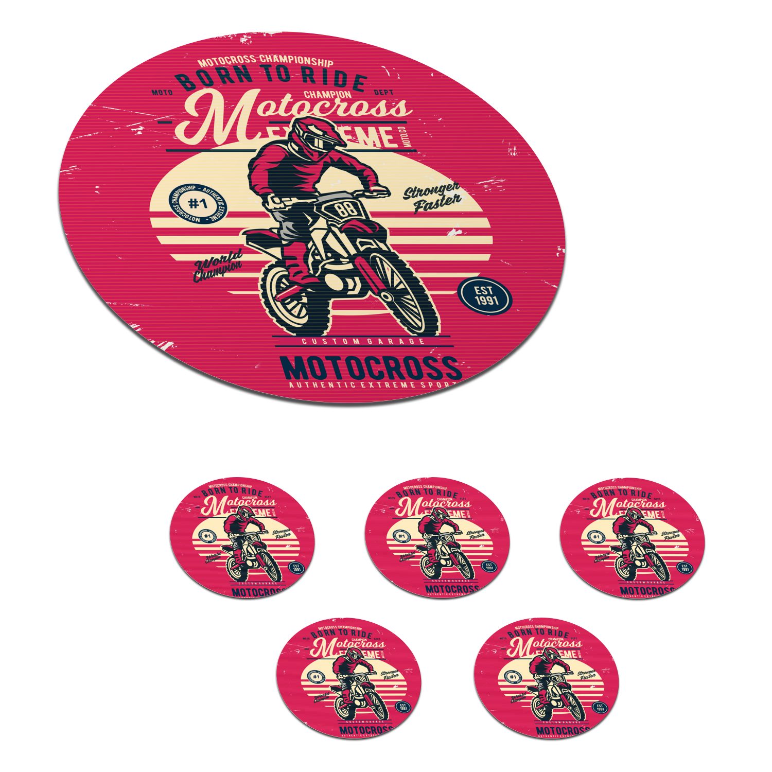MuchoWow Glasuntersetzer Motocross - Mann - Zeichnung - Retro, Zubehör für Gläser, 6-tlg., Getränkeuntersetzer, Tassenuntersetzer, Korkuntersetzer, Tasse, Becher | Getränkeuntersetzer