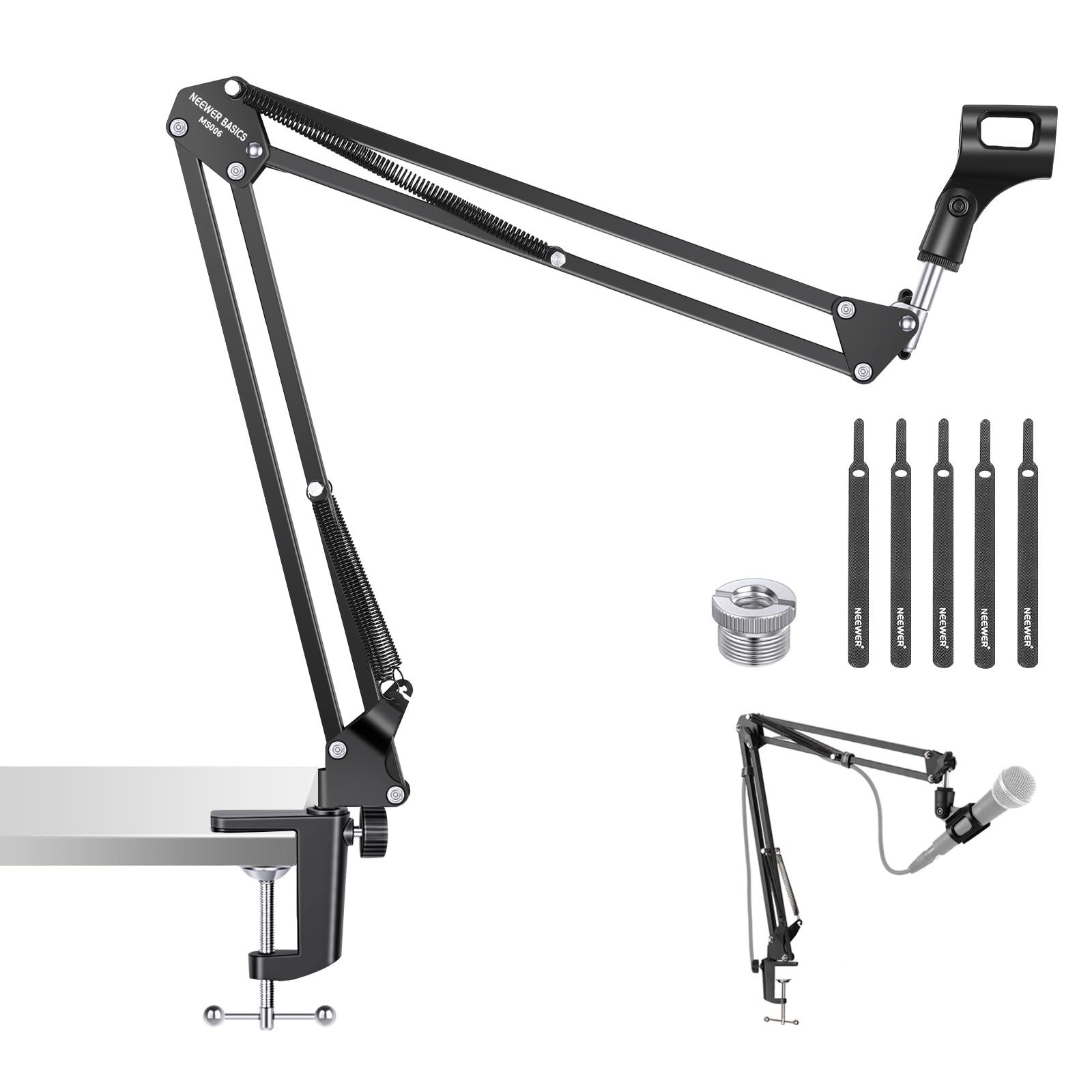 Neewer Mikrofon-Halterung MS006 Mikrofonarmständer Scherenarm Mikrofonarm Tischhalterung, (Packung, mit Clip, 3/8" auf 5/8" Adapter, für Blue Yeti Snowball HyperX Shure)