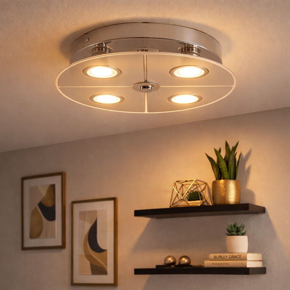 GLOBO LIGHTING LED Deckenleuchte, Leuchtmittel inklusive, Warmweiß, Deckenleuchte Chrom LED Deckenlampe Wohnzimmer, Glas satiniert