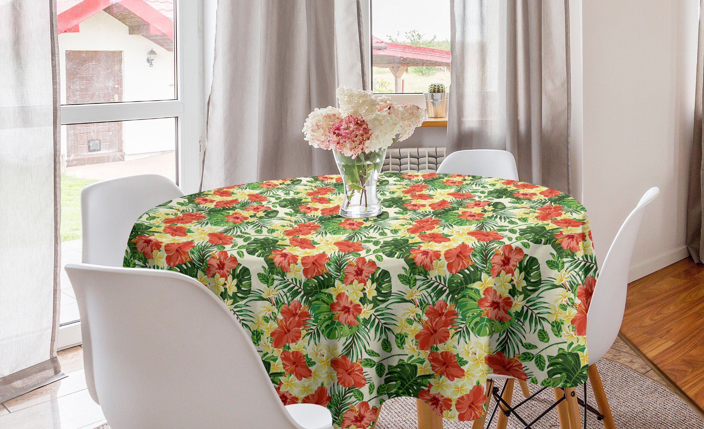 Tischdecke für Dekoration, Blumen-Muster Abdeckung Tischdecke Abakuhaus Tropisch Esszimmer Kreis Exotische Küche