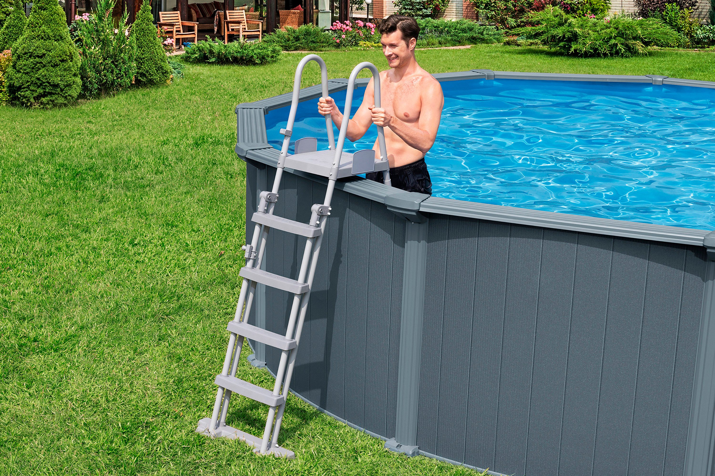Bestway Pool Hydrium (Set, Inkl. Sandfilteranlage, Sicherheitsleiter, Abdeckplane, Bodenplane), Ø 488 x 132 cm