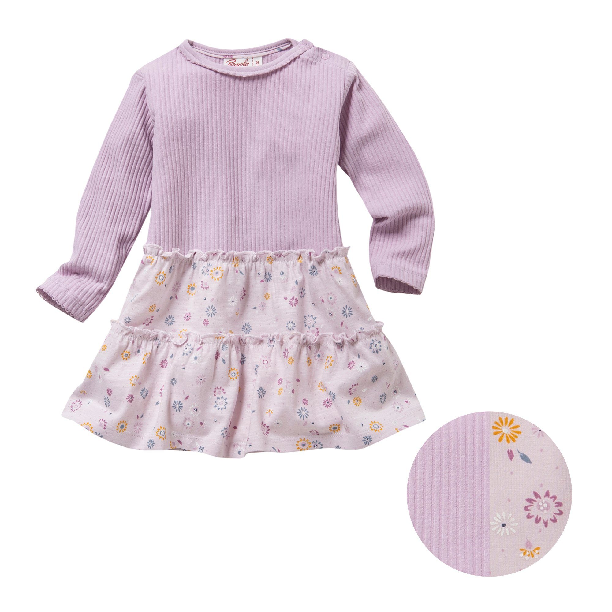 People Wear Organic Jerseykleid Flieder bedruckt mit Frühllingsblumen, aus Bio Baumwolle