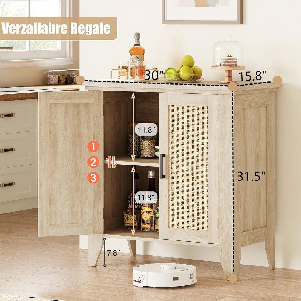 GarveeMore Sideboard rattan mit 2 Türen und verstellbaren Regalen,76x40x80c günstig online kaufen