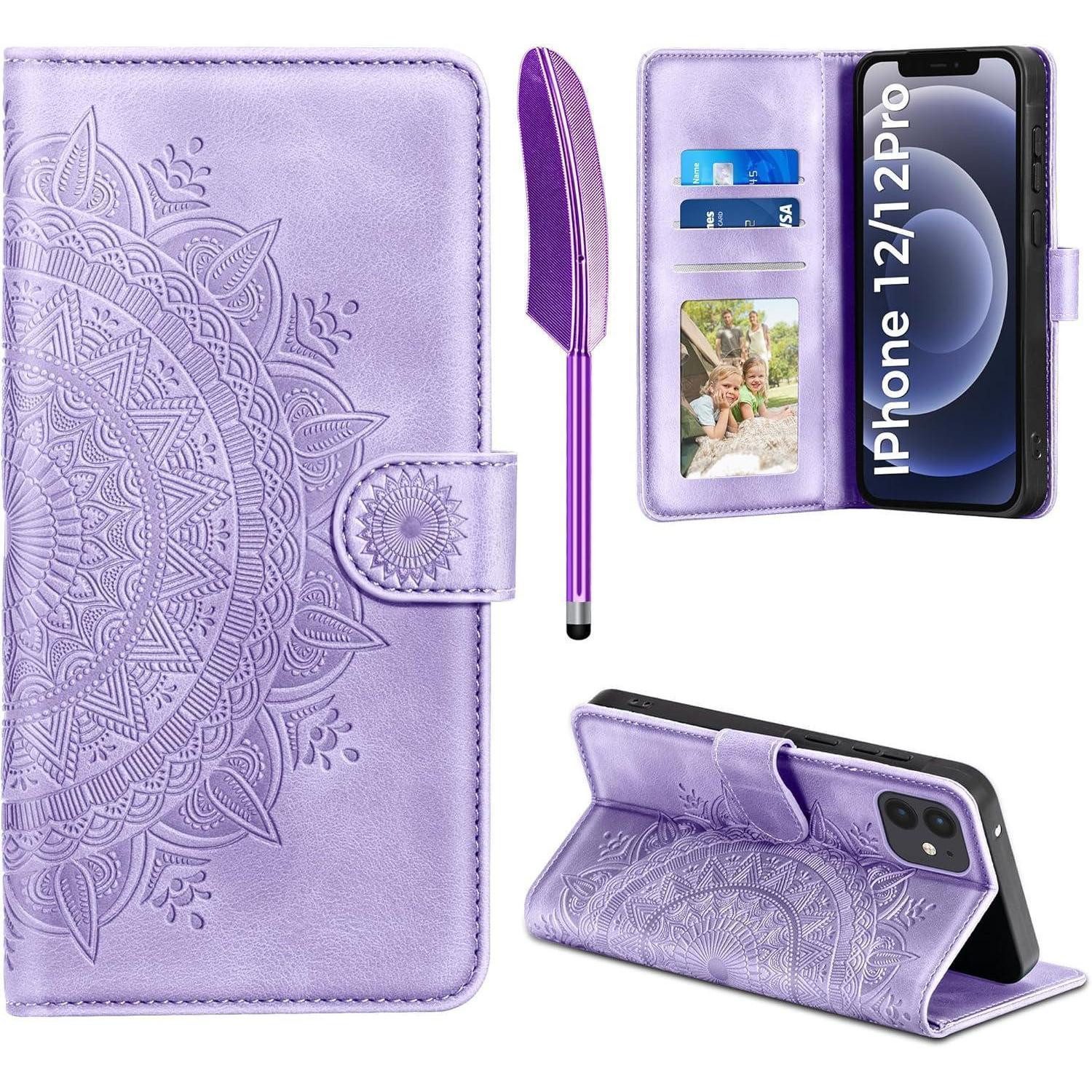 LuxusKollektion Flip Case Handyhülle Flip Klapphülle iPhone 12 12 Pro Hellviolett in Lederoptik
