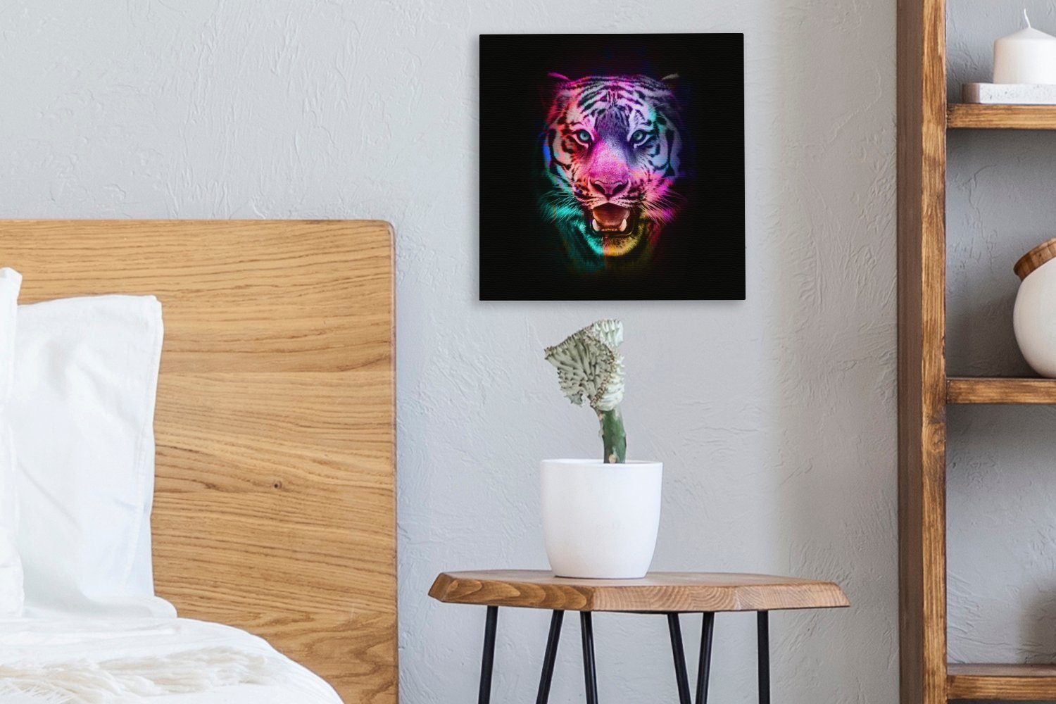 Bilder Schlafzimmer (1 - Farbe Leinwand Tiere, St), OneMillionCanvasses® - Wohnzimmer für Leinwandbild Tiger