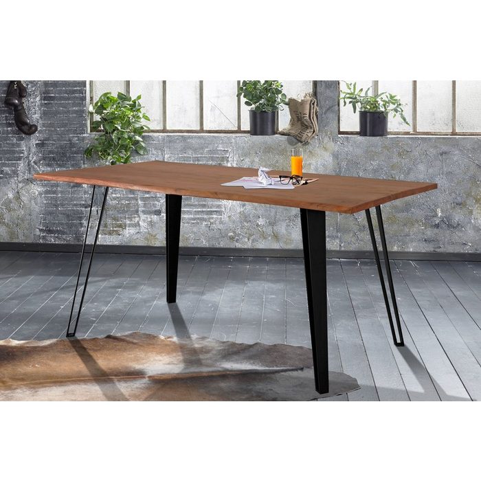 Junado® Esstisch Micha Akazie Massivholz Stärke Tischplatte 26mm natürliche Baumkante