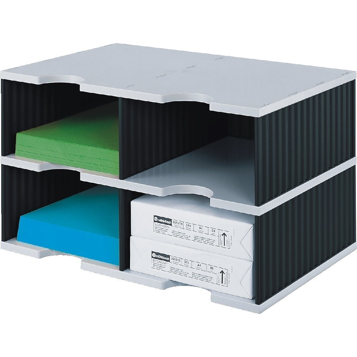 STYRO Organizer Sortierstation styrodoc Duo JUMBO 4 Fächer grau/schwarz