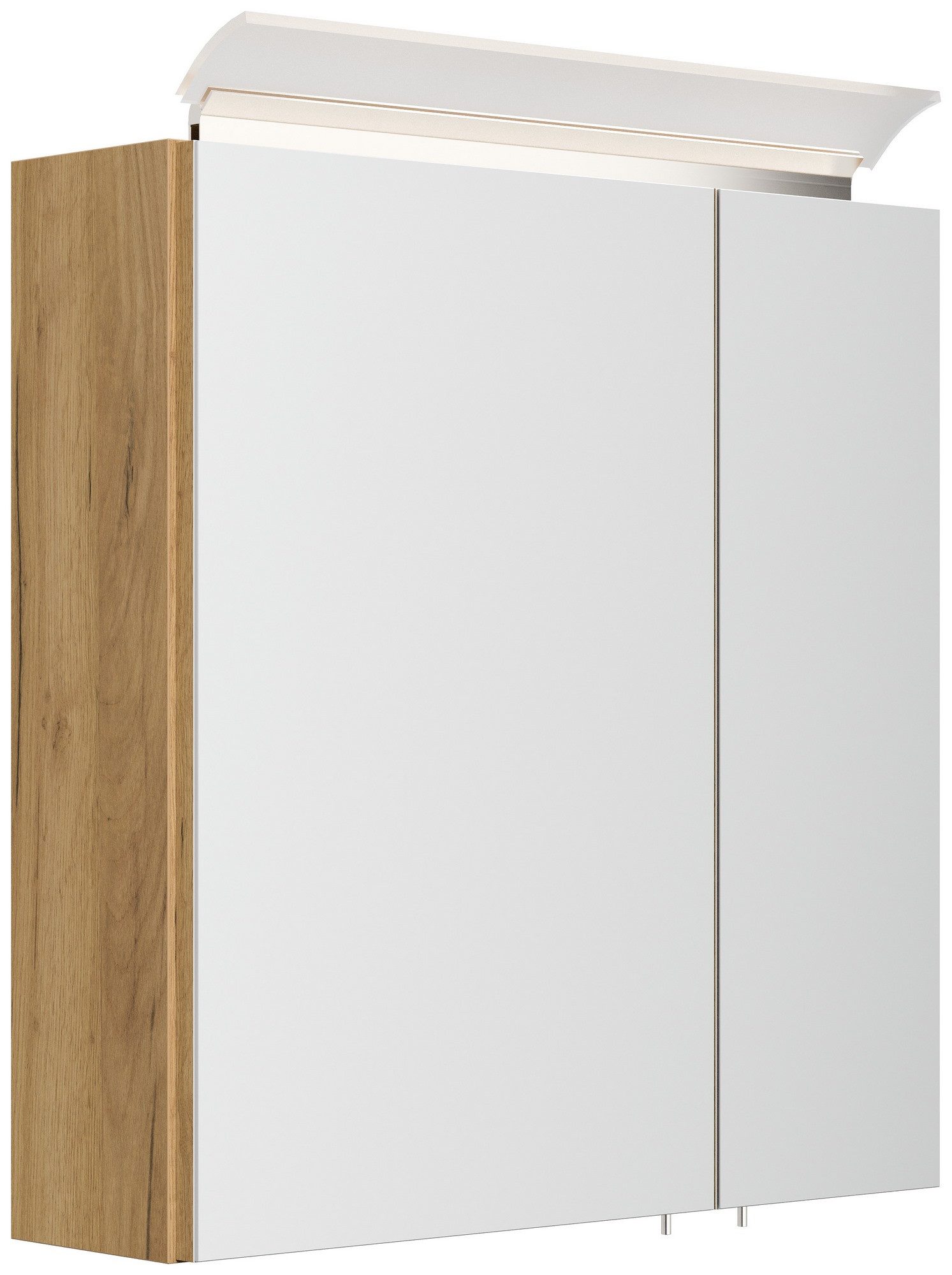 Posseik Spiegelschrank Badezimmer Spiegelschrank 2-türig LED-Lampe 60 cm Eiche Gold
