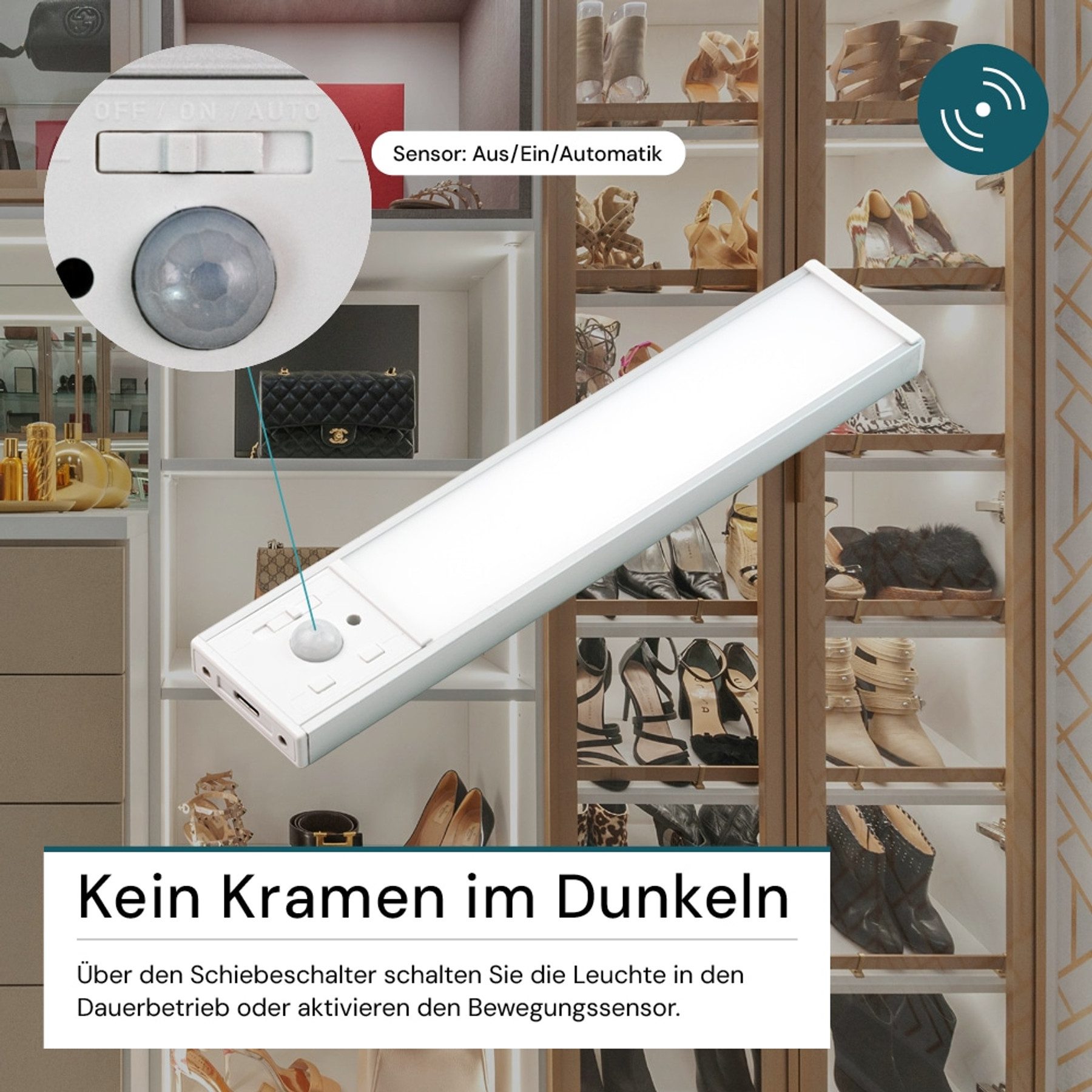 LUXULA LED Unterbauleuchte LUXULA LED-Schrankleuchte mit Bewegungsmelder, 2,2W, 450lm, CCT, IP20