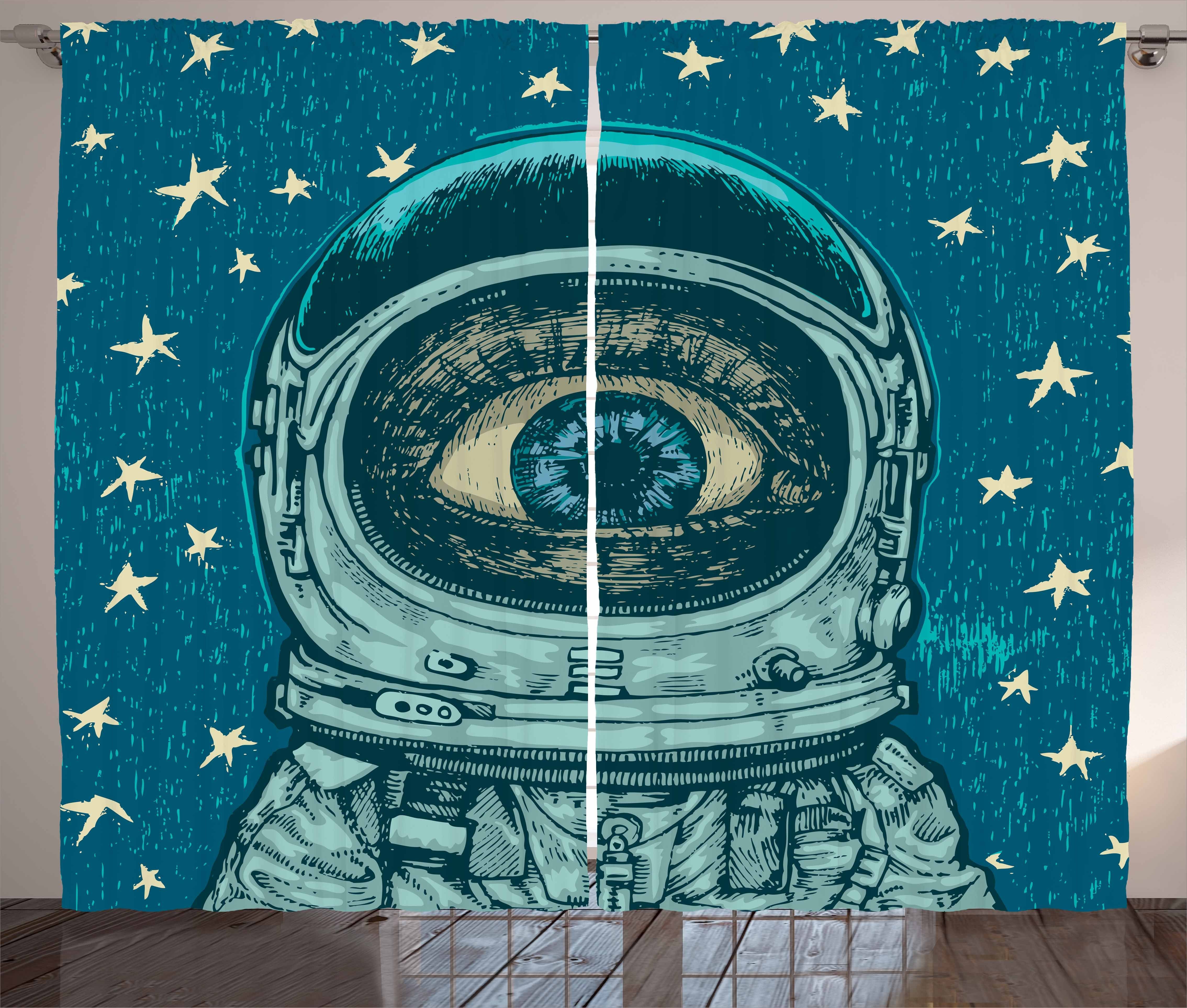 Gardine Schlafzimmer Kräuselband Vorhang mit Schlaufen und Haken, Abakuhaus, Astronaut Amazed Astronaut Eye