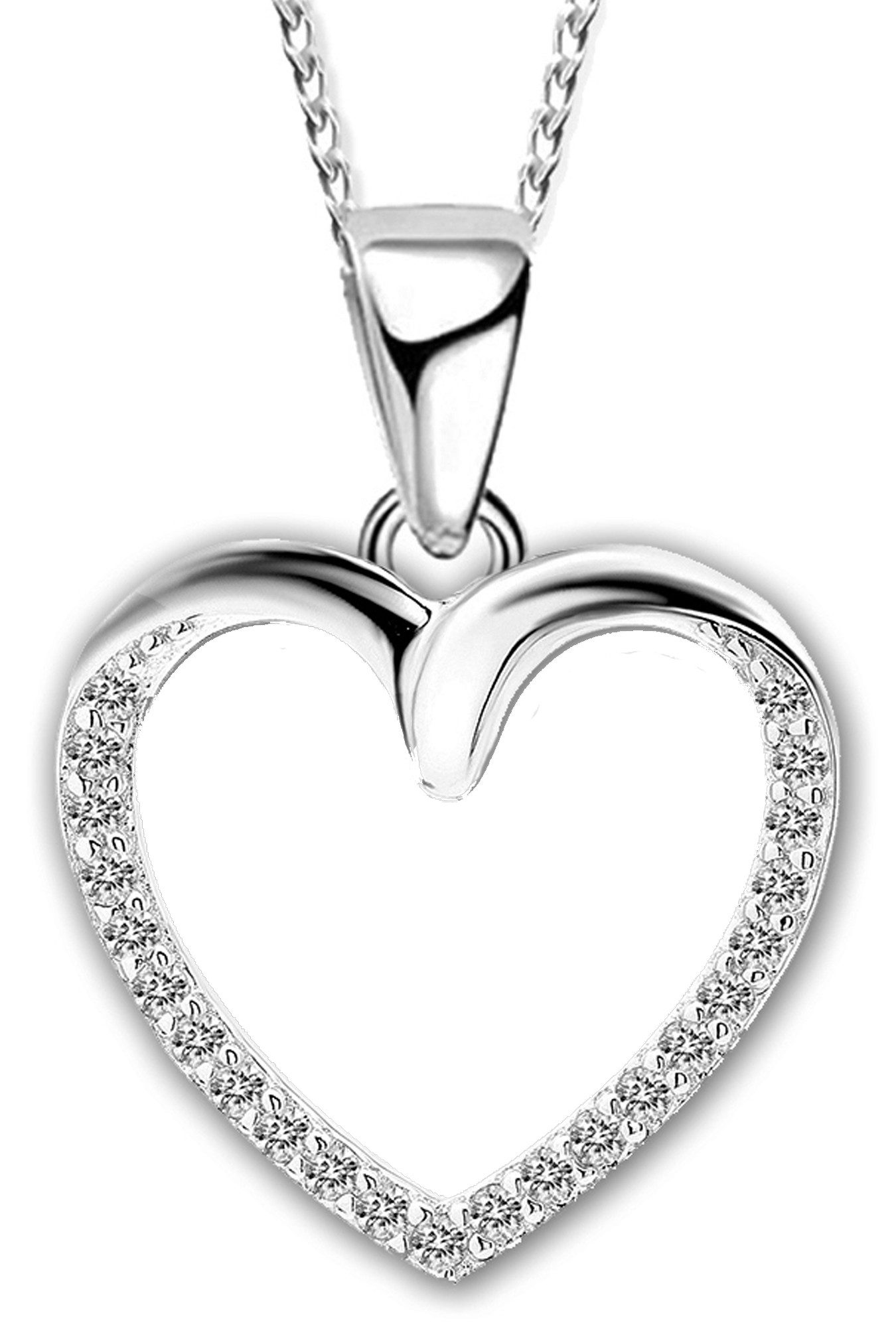 Kette mit Anhänger echt 925 Sterling Silber Herzkette Frauenkette mit Herz