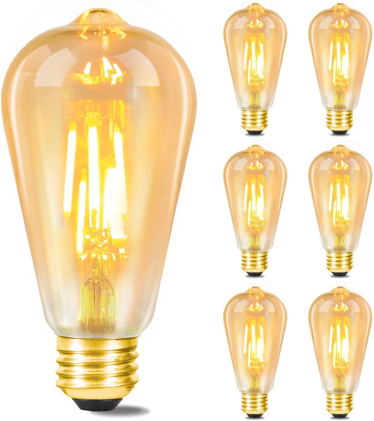 ZMH LED-Leuchtmittel LED Edison Vintage ST64 Antike St., Warmweiß E27, Glühlampe Bulb, Dekorativ 6 Glühbirne