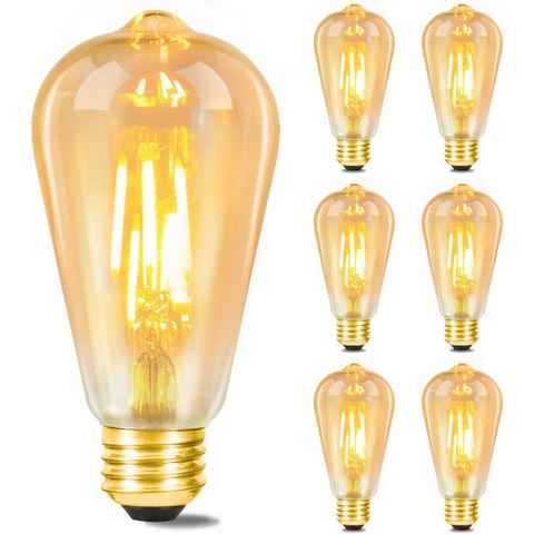 ZMH LED-Leuchtmittel LED Edison Glühbirne Vintage Glühlampe Dekorativ ST64 Antike Bulb, E27, 6 St., Warmweiß