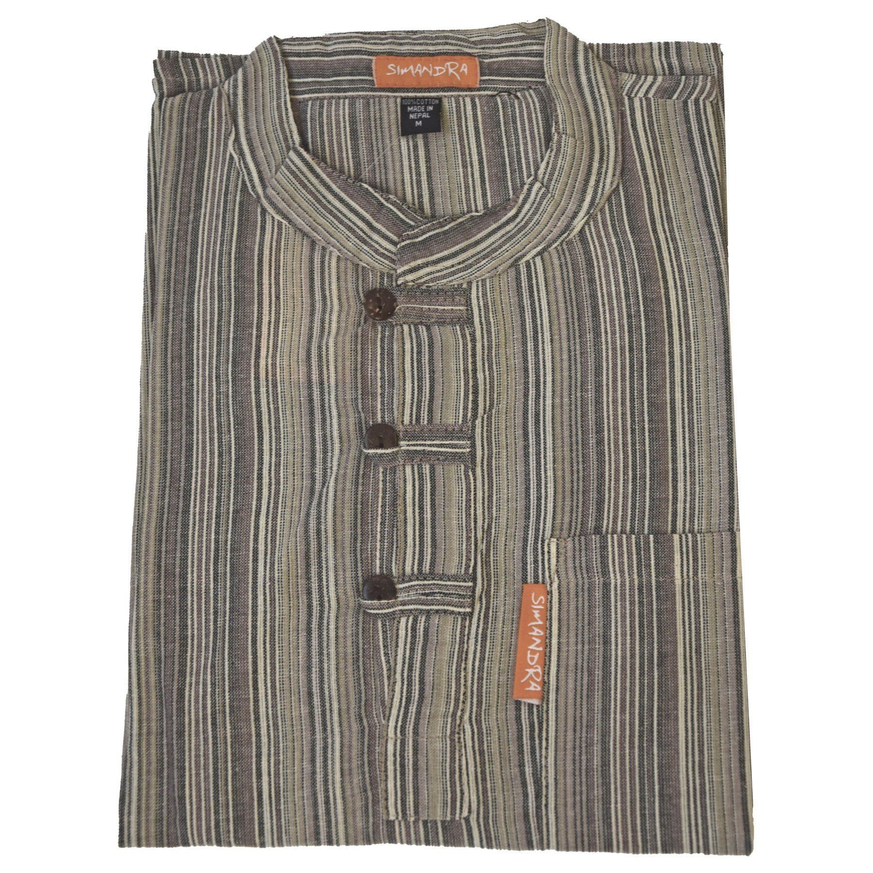 SIMANDRA Streifenhemd Herren Kurta Klassisch Gestreift Beige