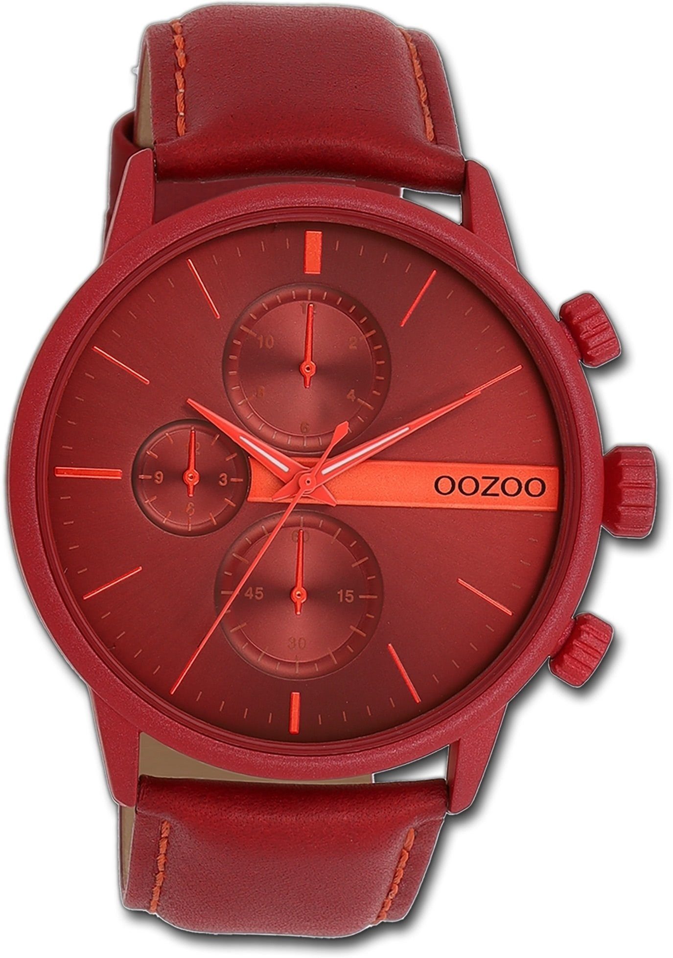 rundes Quarzuhr groß Lederarmband Timepieces, Gehäuse, 45mm) Oozoo (ca. Herren rot, Herrenuhr Armbanduhr OOZOO