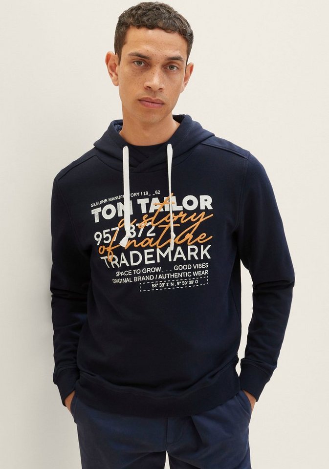 TOM TAILOR Kapuzensweatshirt mit lässigem Frontprint + Stickerei