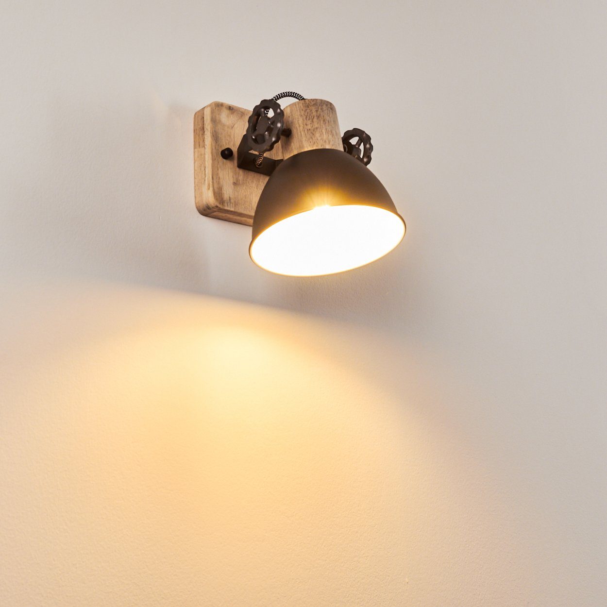 1xE27 hofstein Retro/Vintage Schwarz/Braun, Wandspot aus Leuchtmittel, in verstellbare im »Cotes« Wandleuchte Wandlampe Metall/Holz ohne Design,