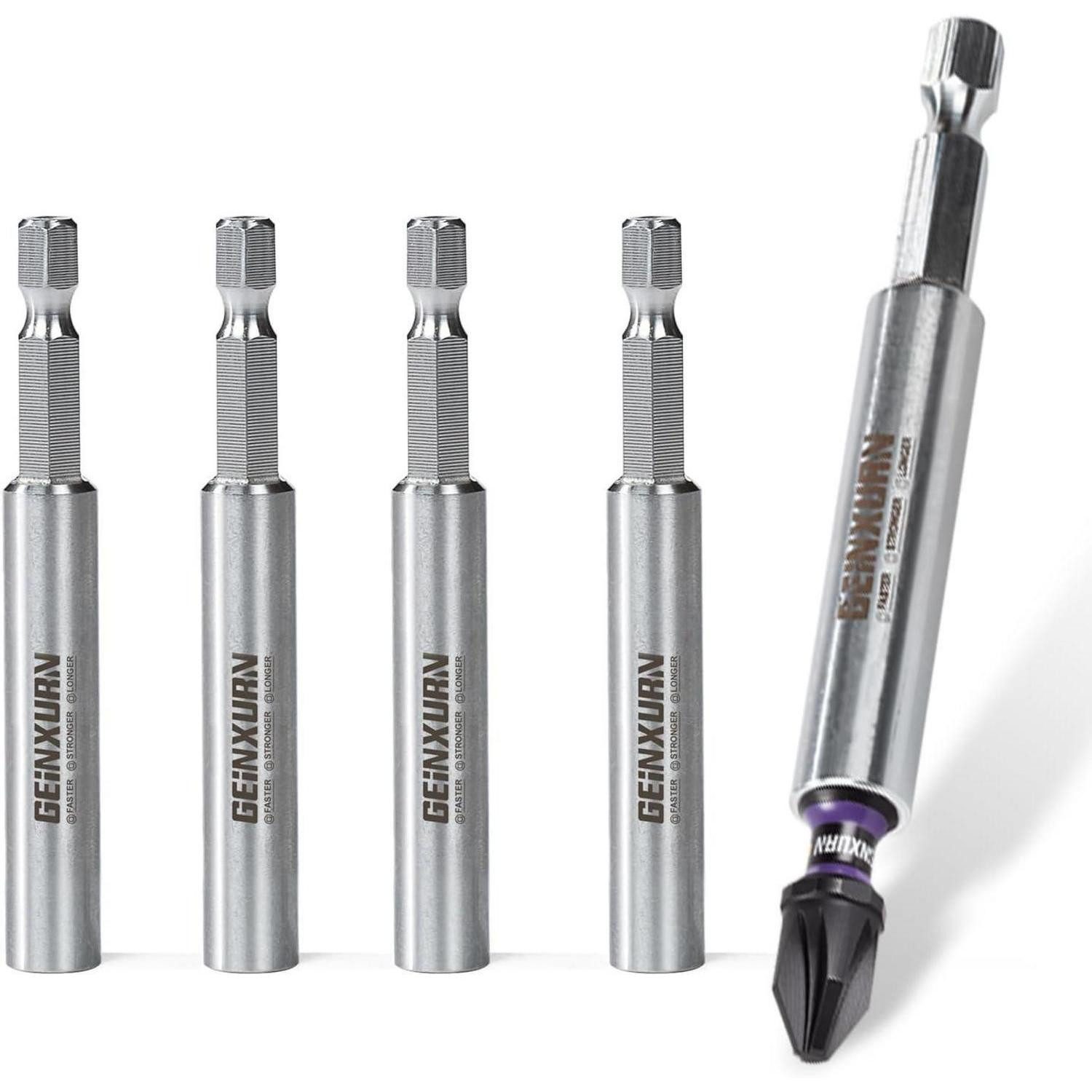 LuxusKollektion Bithalter Bit Halter Set Edelstahl 75mm magnetisch PZ2 5tlg