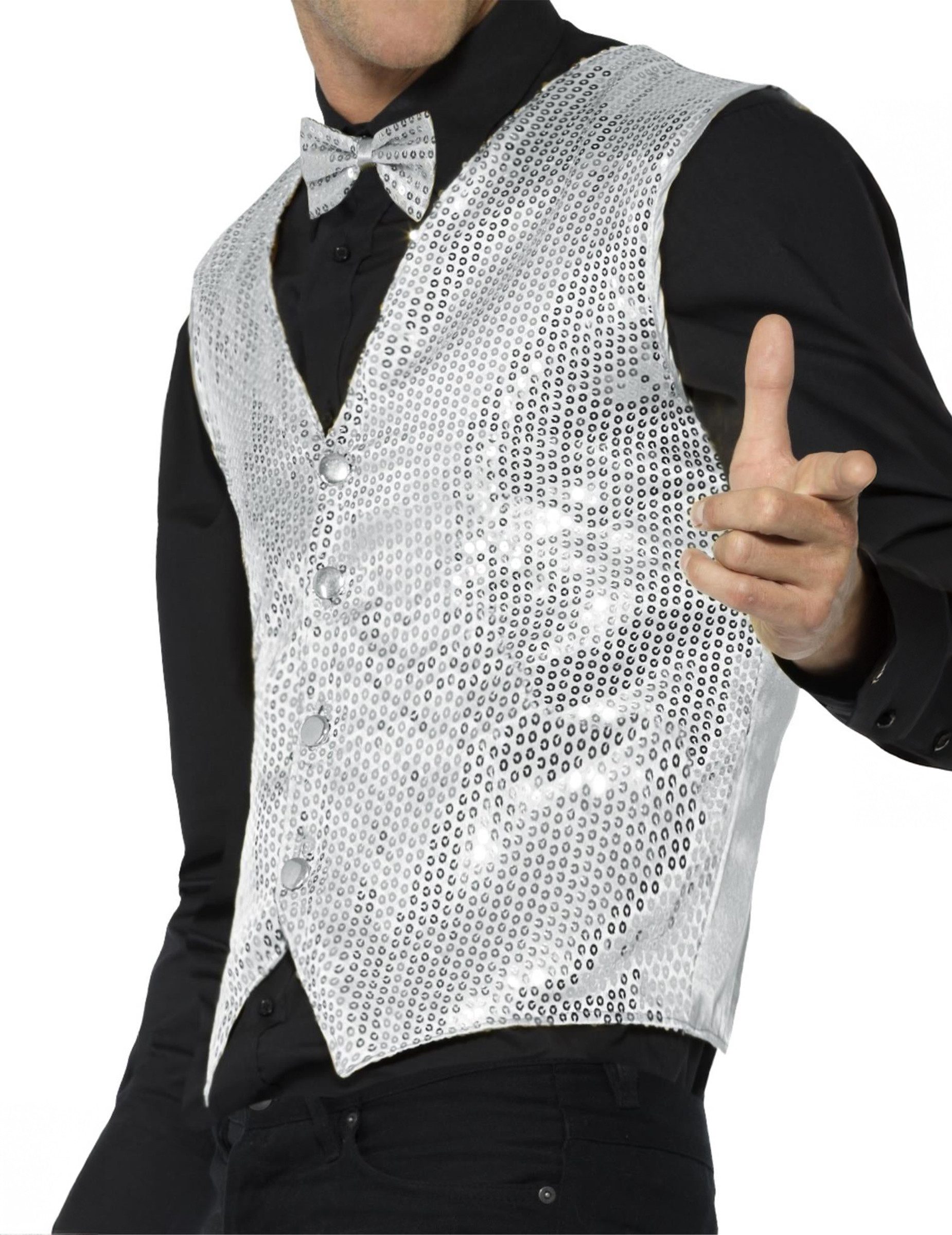 Smiffys Kostüm Disco-Weste Paillettenweste für Herren silber günstig online kaufen