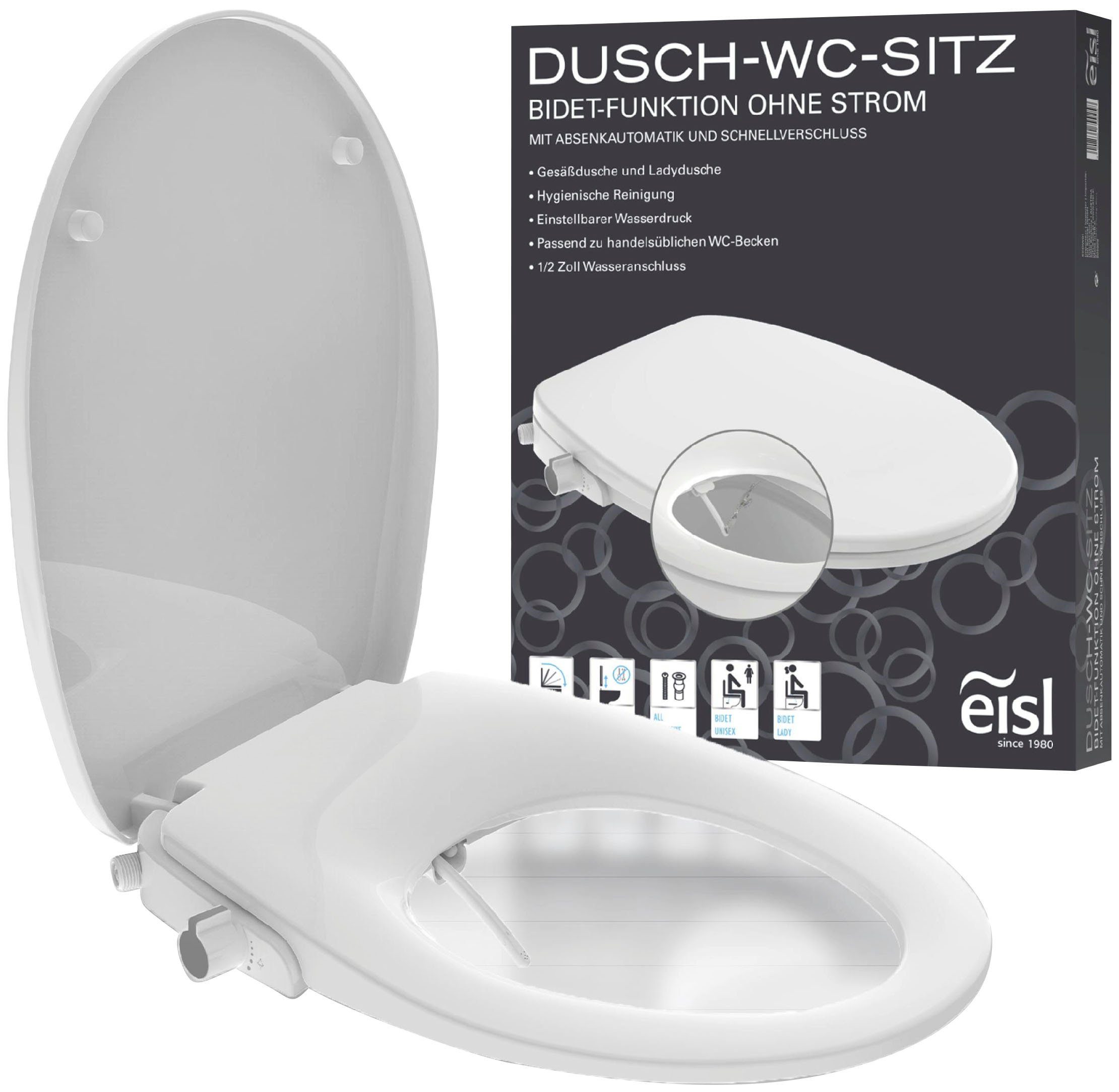 Eisl Dusch-WC-Sitz Bidet Einsatz, Absenkautomatik, Schnellverschluss