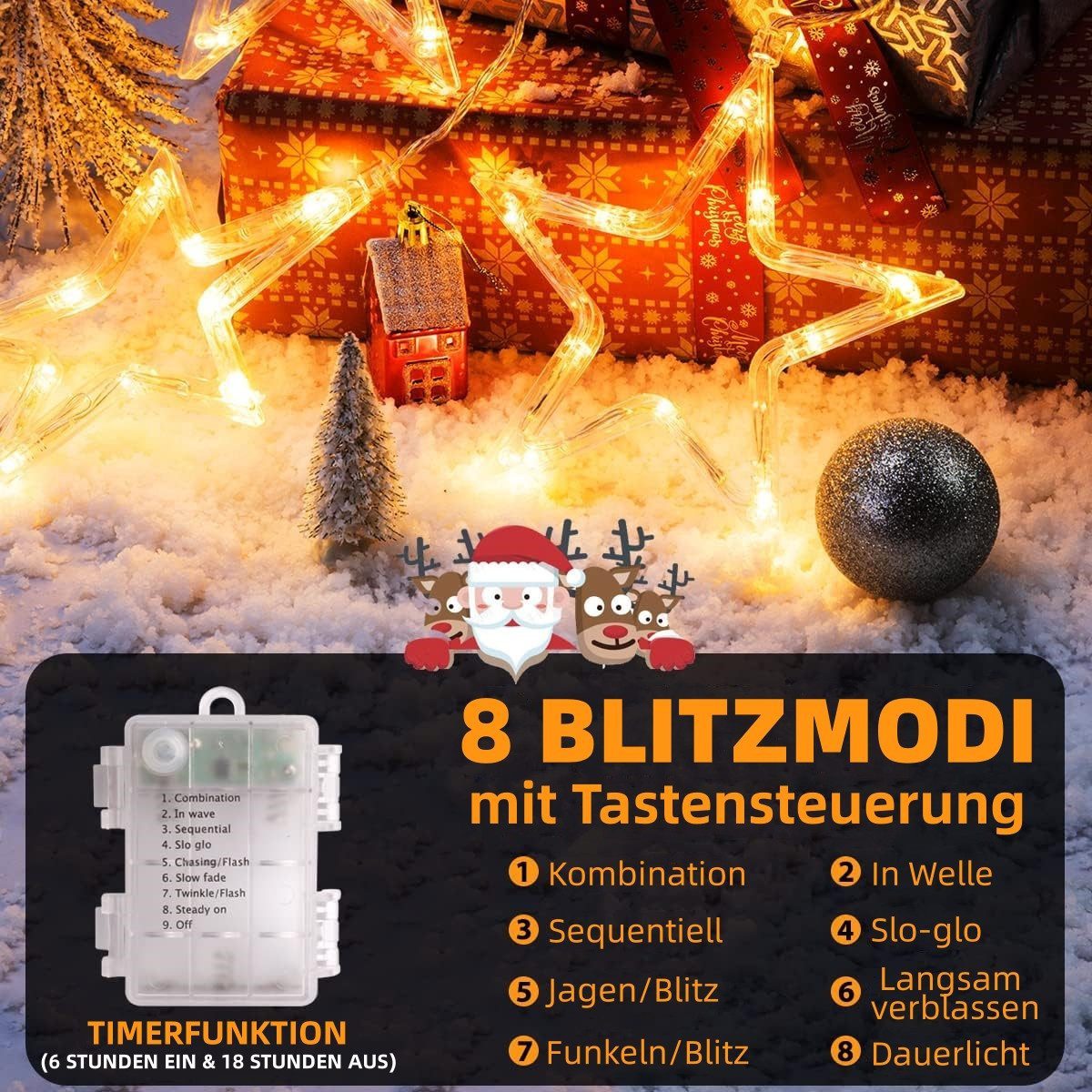 Elegear LED-Lichterkette Weihnachtsdeko Fenster Stern, beleuchtete günstig online kaufen