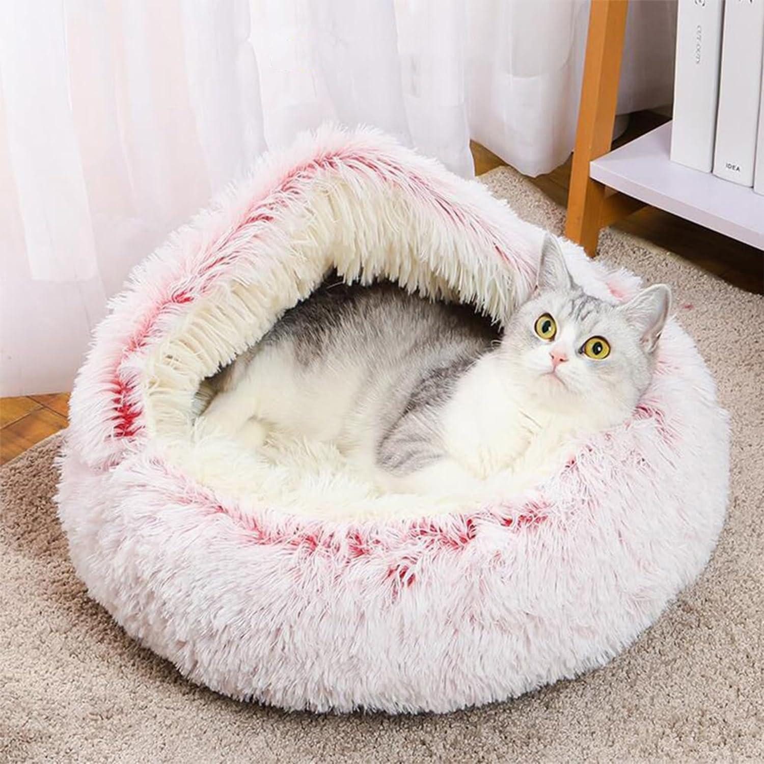 LuxusKollektion Hundekorb Haustierbett Kapuze Plüsch Pink 60x60
