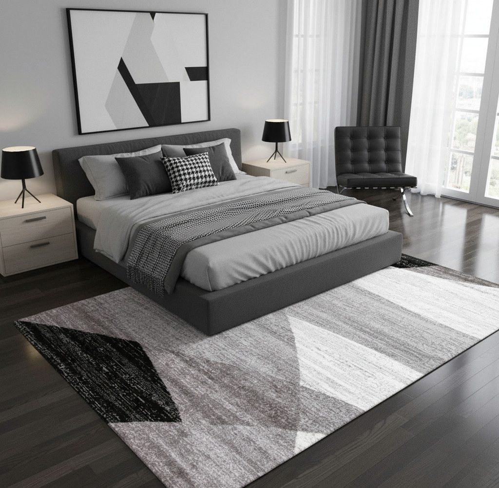 Vimoda Läufer Wohnzimmer Teppich Kurzflor, geometrisches Look, Rechteckig, Höhe: 5 mm, Läufer Moderner Meliert Muster für Küche und Schlafzimmer