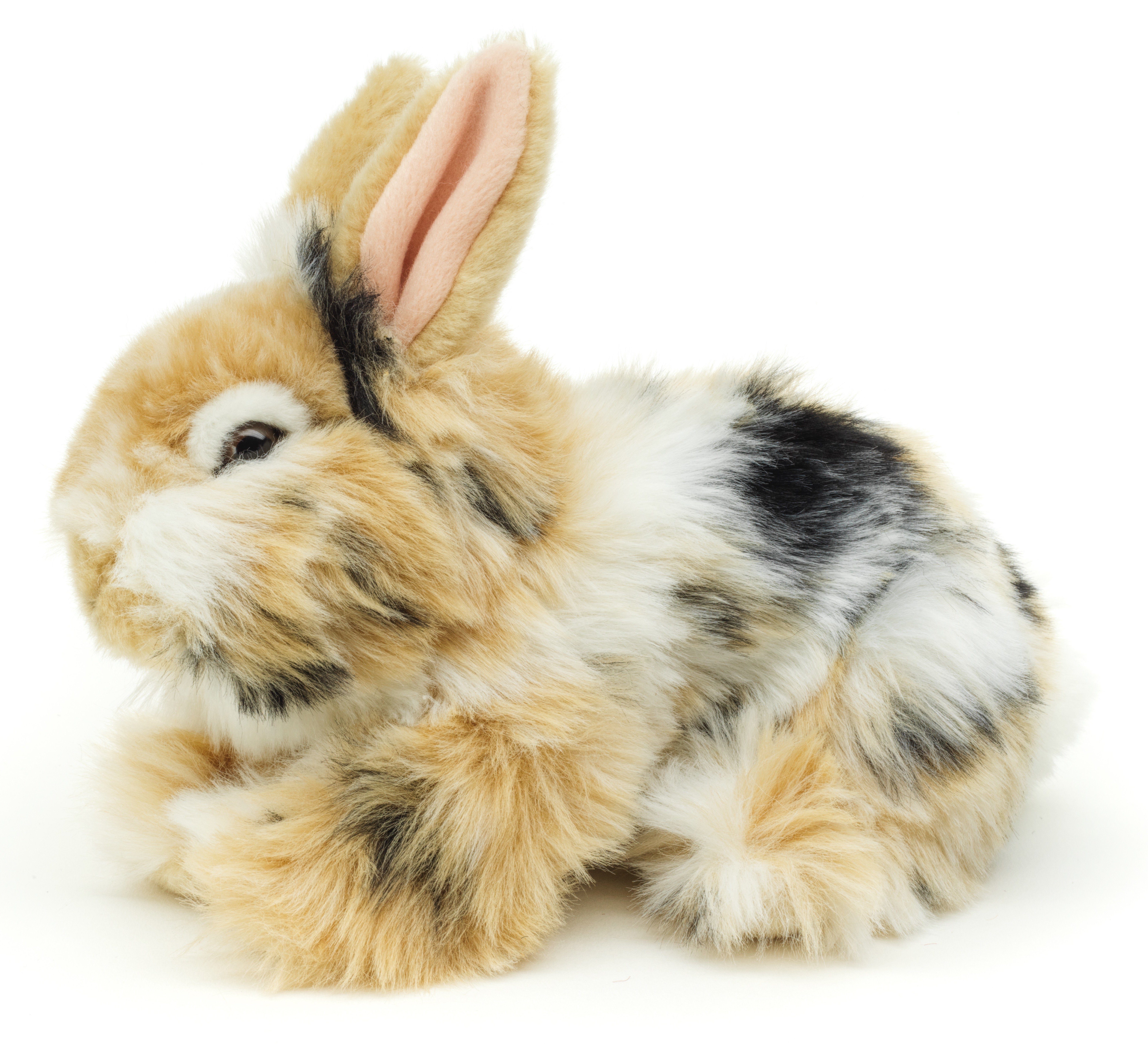 Füllmaterial Ohren 23 100 - m.aufgestellten recyceltes Kuscheltier zu - Hasen, Uni-Toys % Löwenkopf-Kaninchen gescheckt schwarz-braun-weiß verschiedene cm