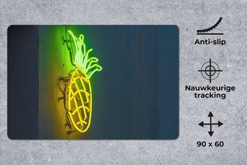 MuchoWow Gaming Mauspad Ananas - Neon - Lampe (1-St), Büro für Tastatur und Maus, Mousepad Gaming, 90x60 cm, XXL, Großes