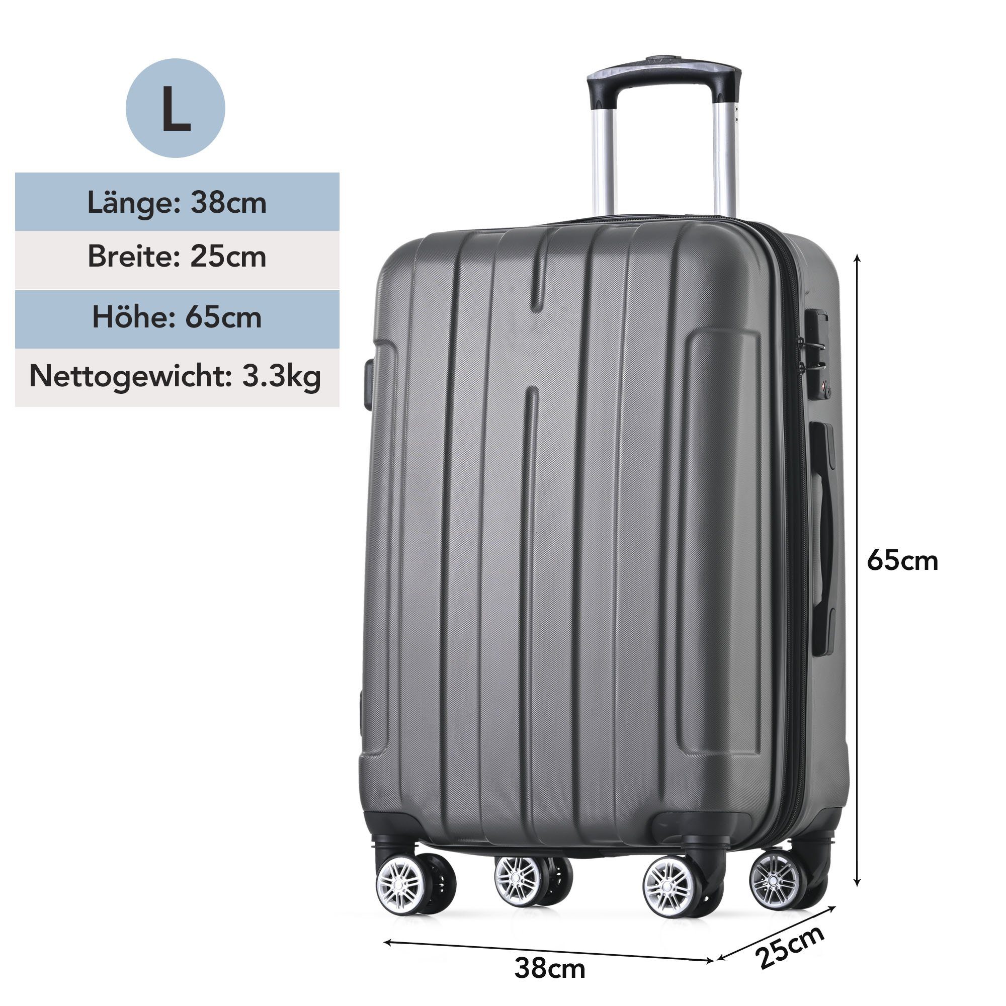 Odikalo Handgepäckkoffer Handgepäck ABS-Material, Universalrad, TSA-Schloss, mehreFarbe schwarzgrau